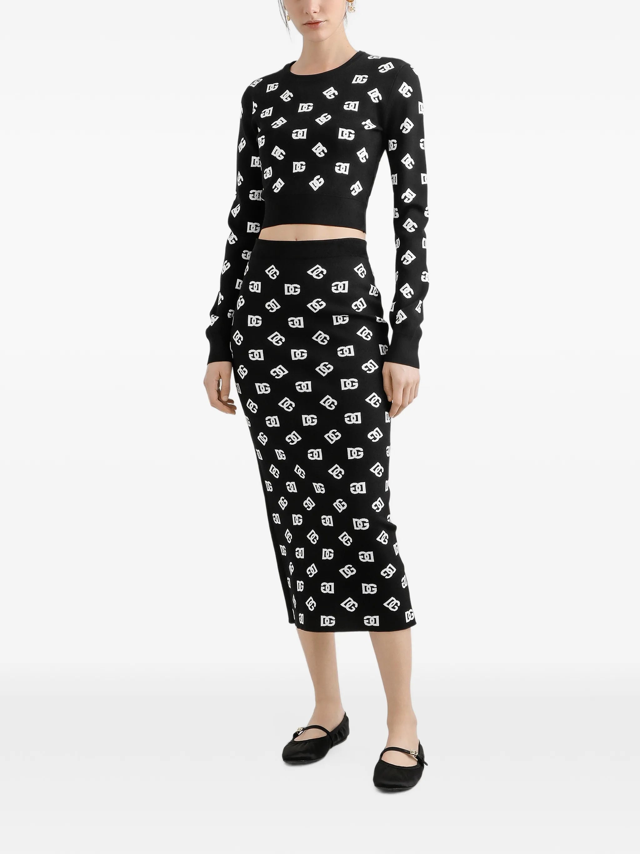 DNA logo-jacquard knitted midi skirt