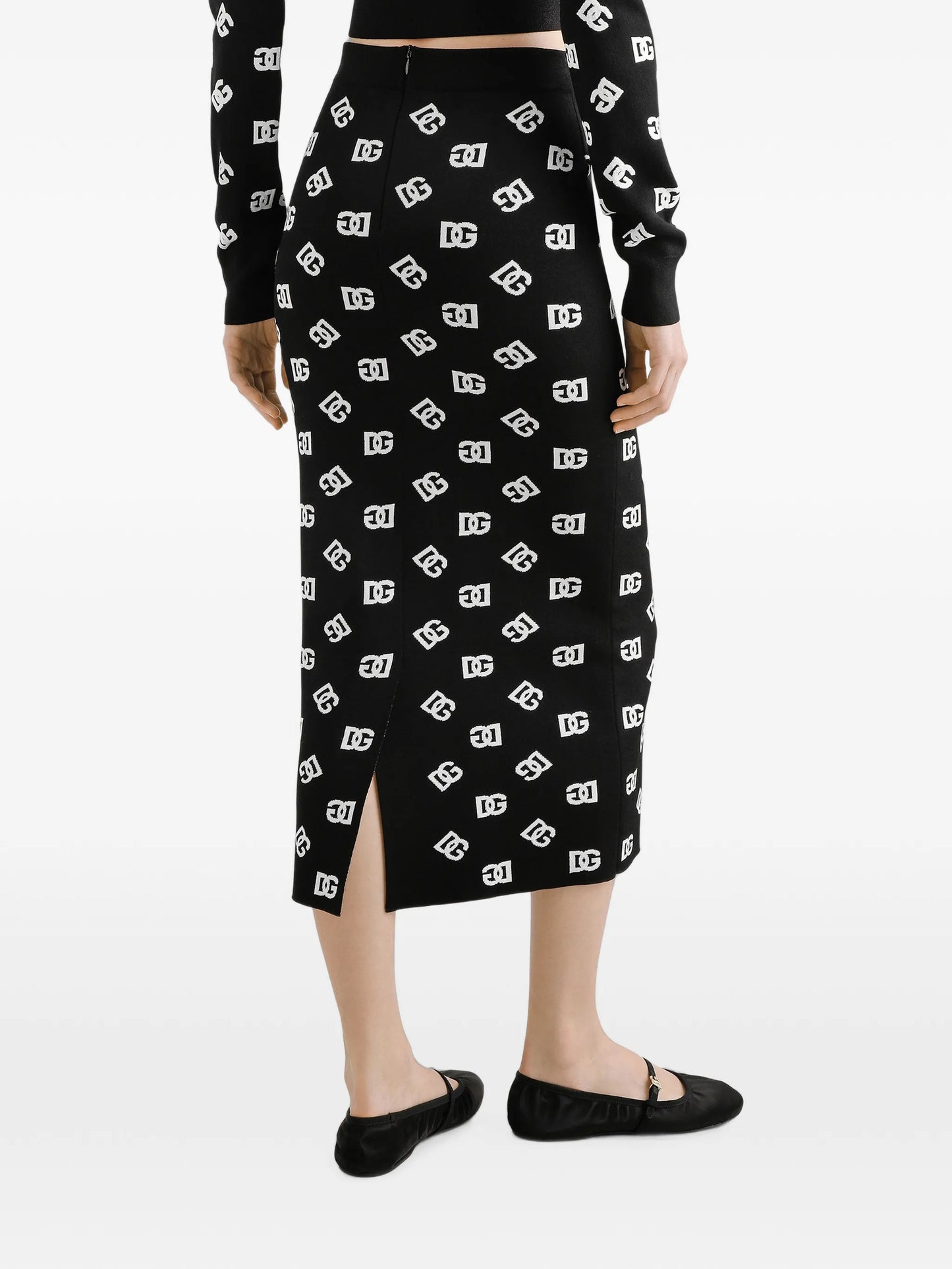 DNA logo-jacquard knitted midi skirt