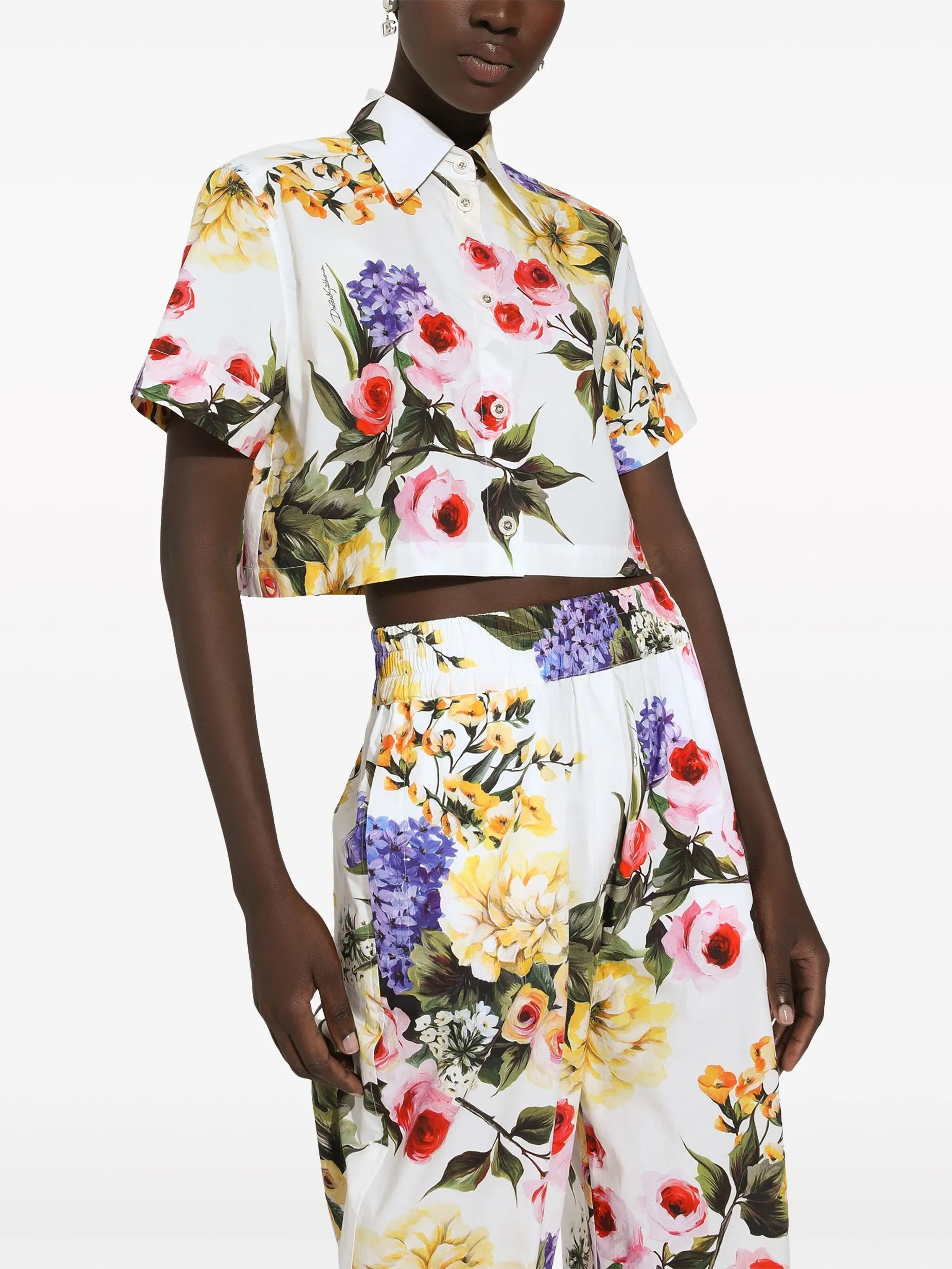 floral-print cotton cropped shirt