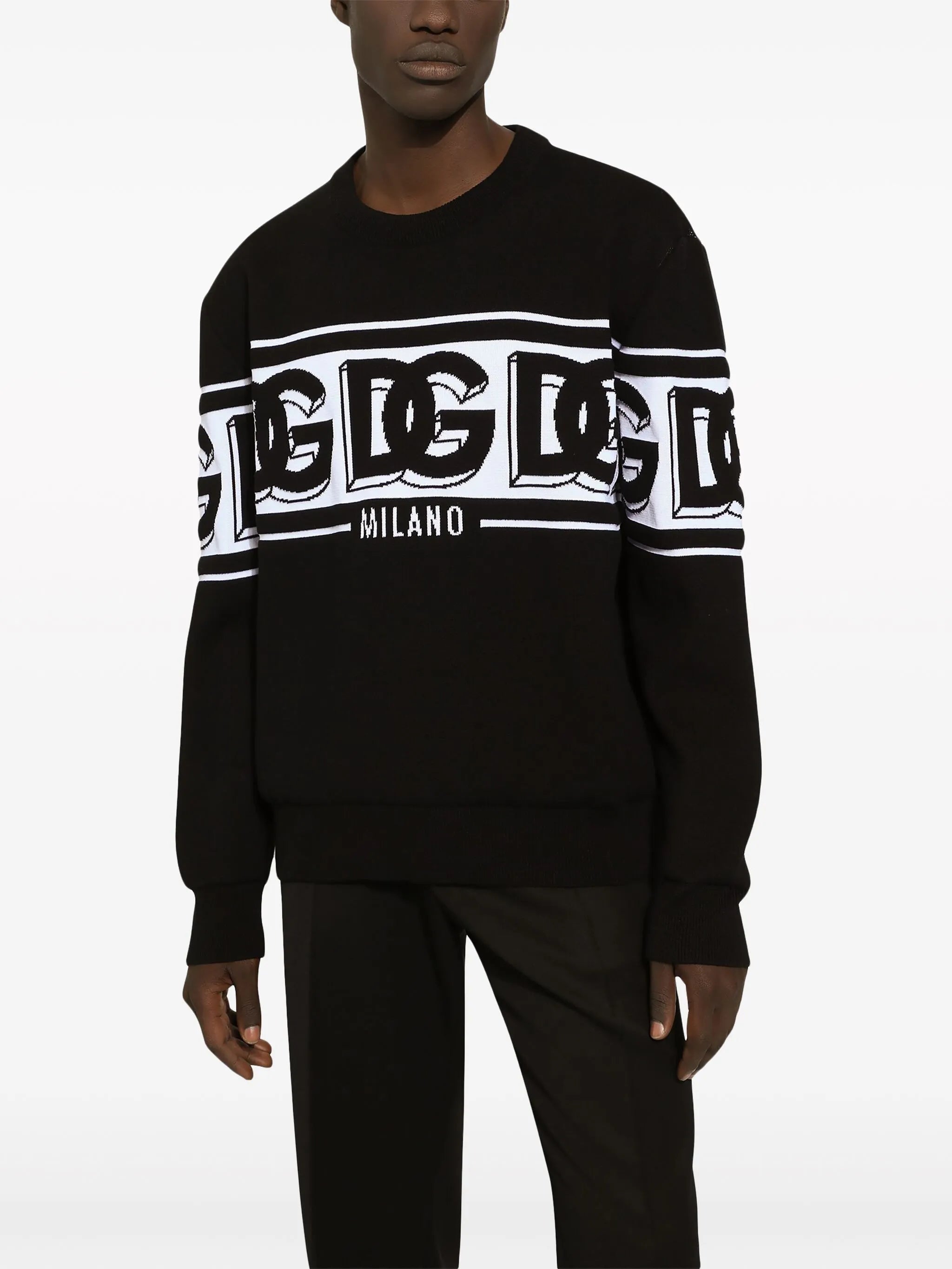 intarsia knit-logo crew-neck jumper
