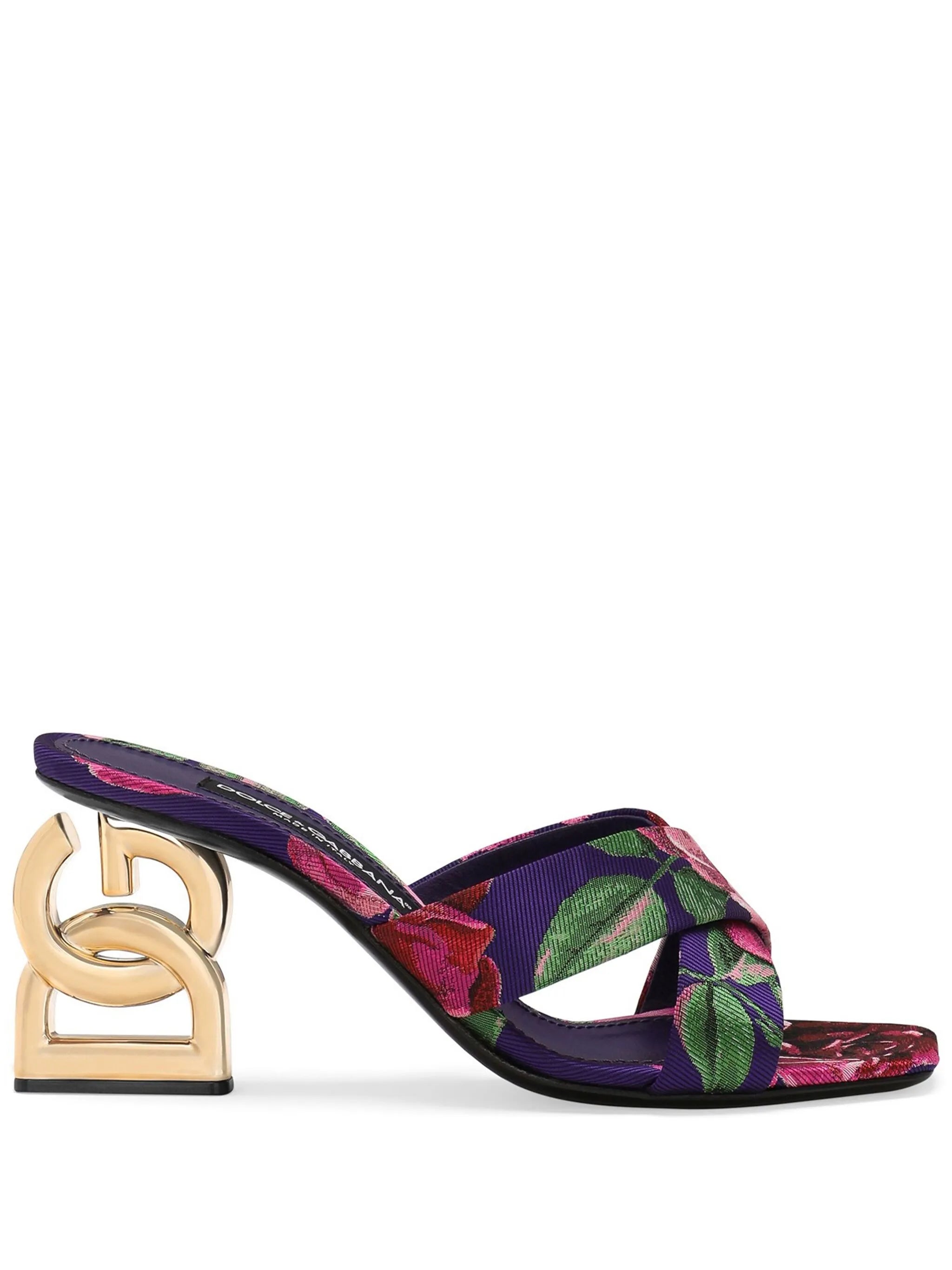 floral-jacquard heeled sandals