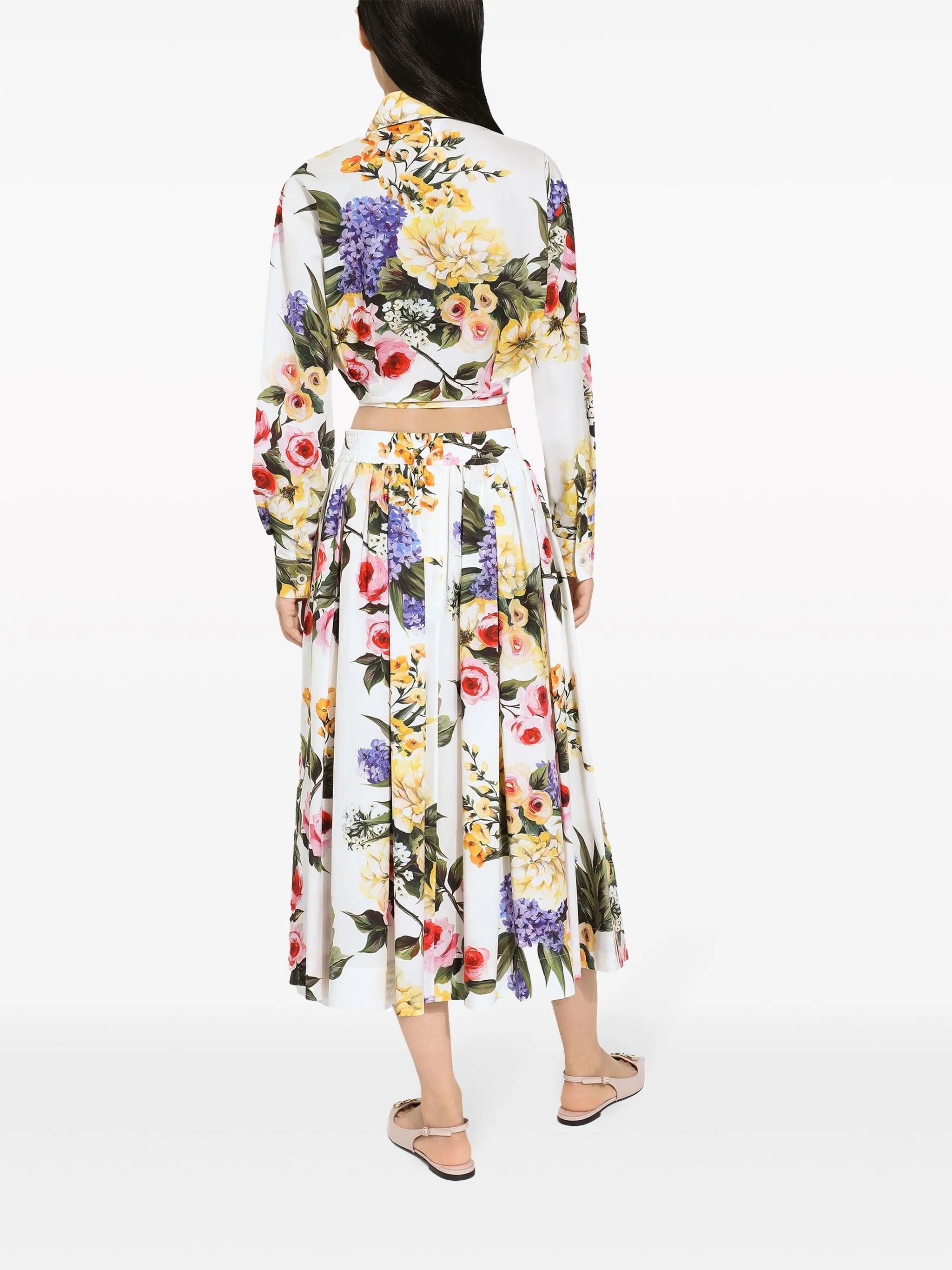 floral-print cotton cropped shirt