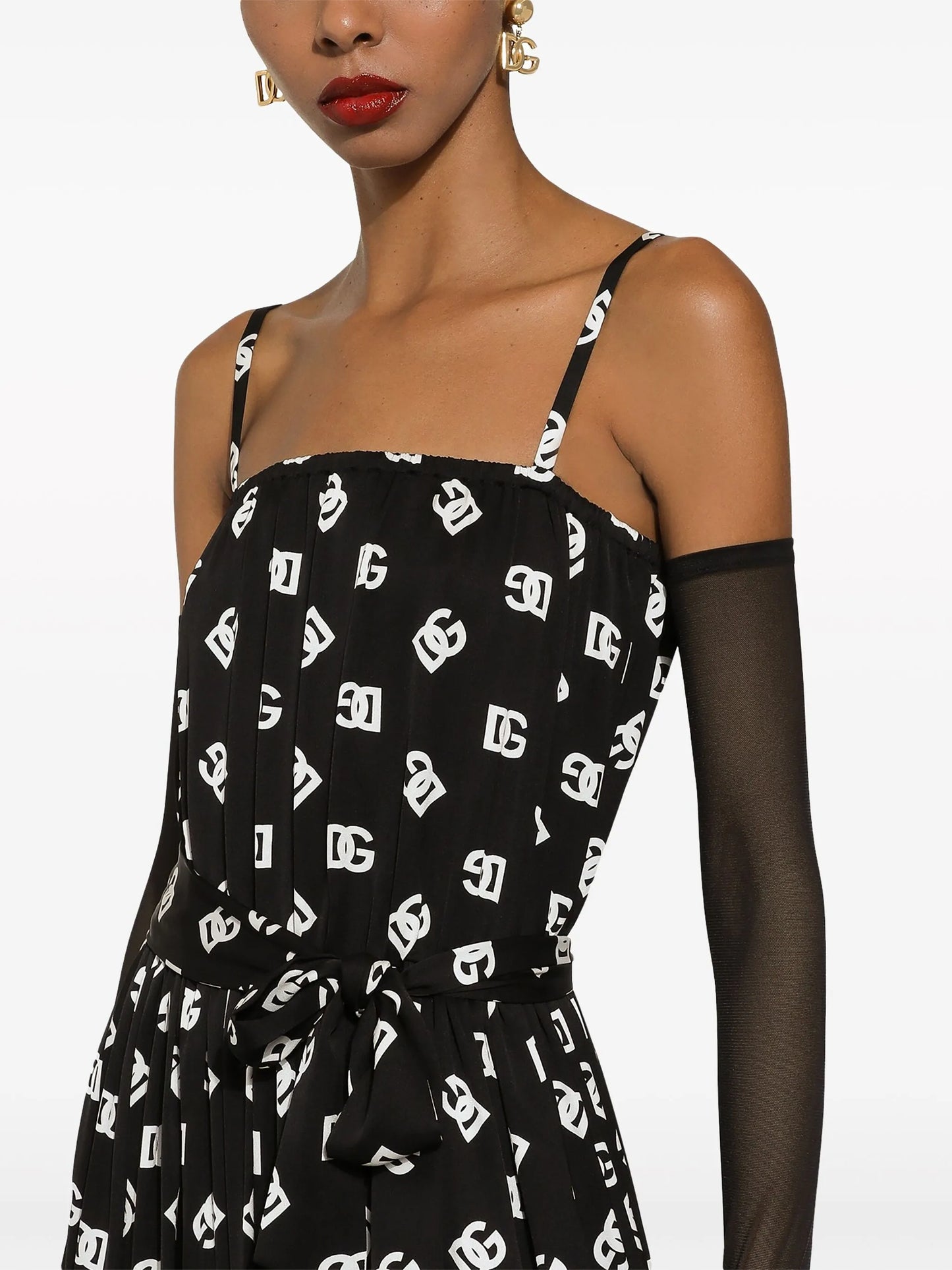 DG-print pleated midi dress