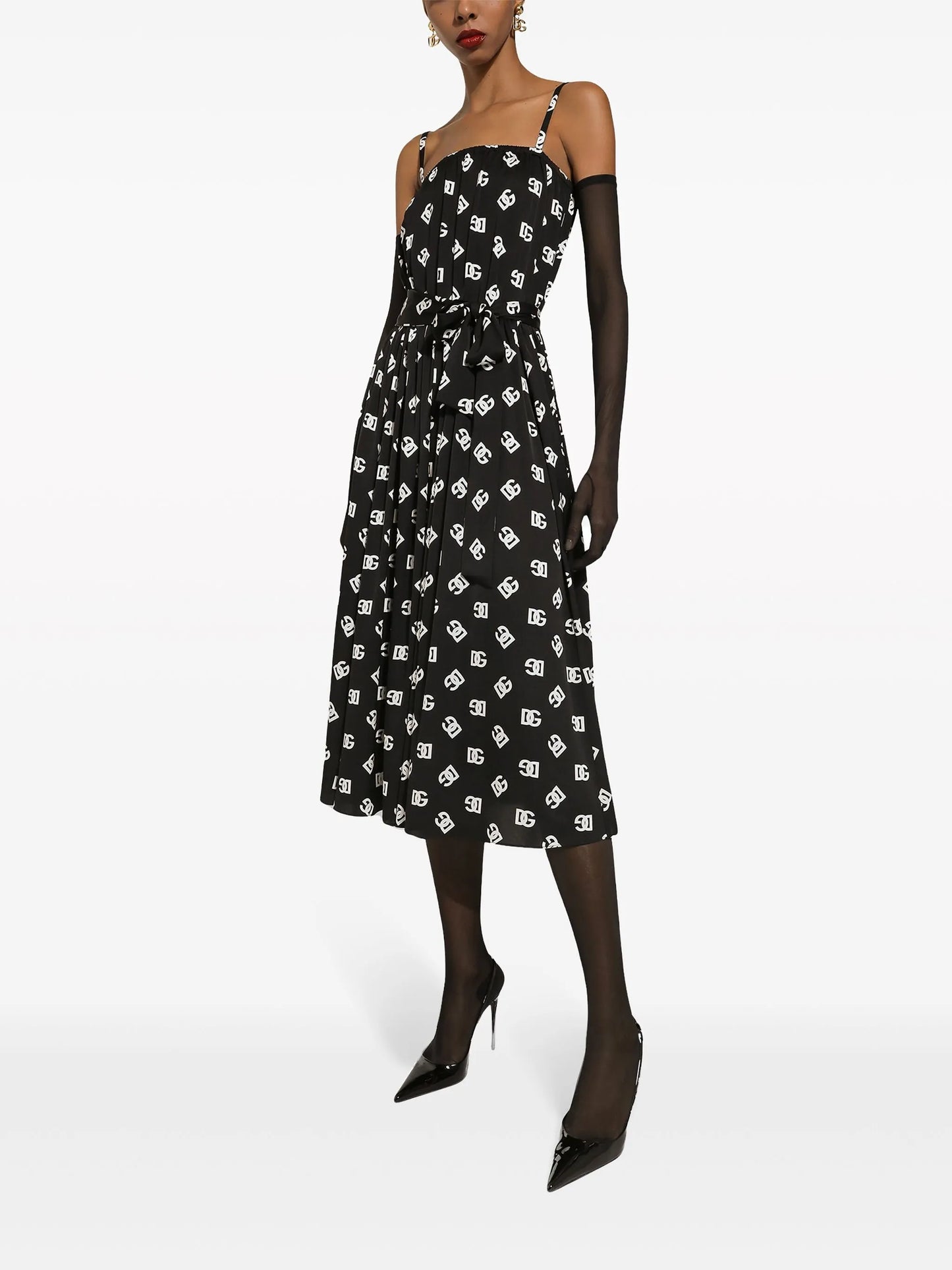 DG-print pleated midi dress