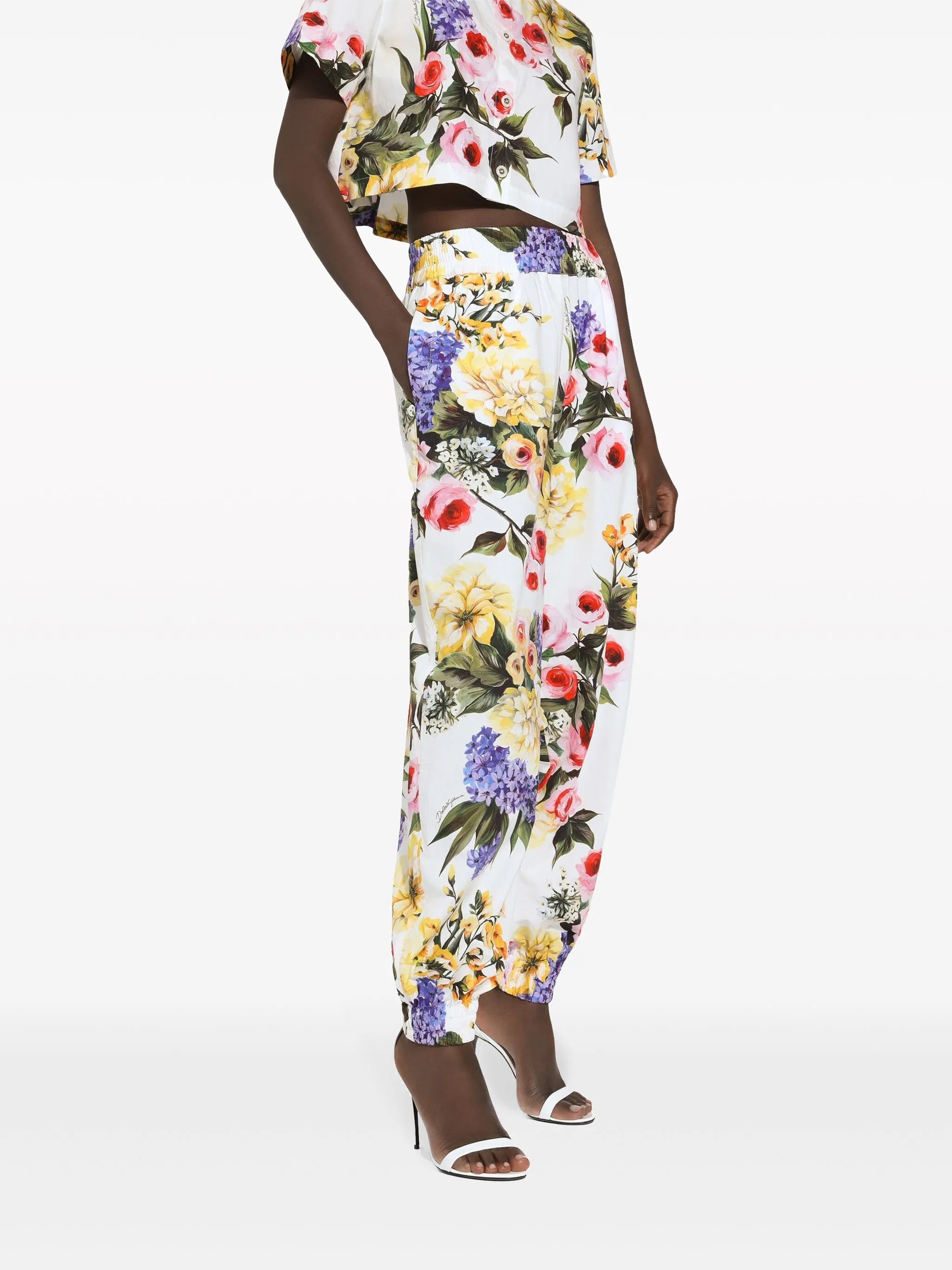 floral-print cotton track pants