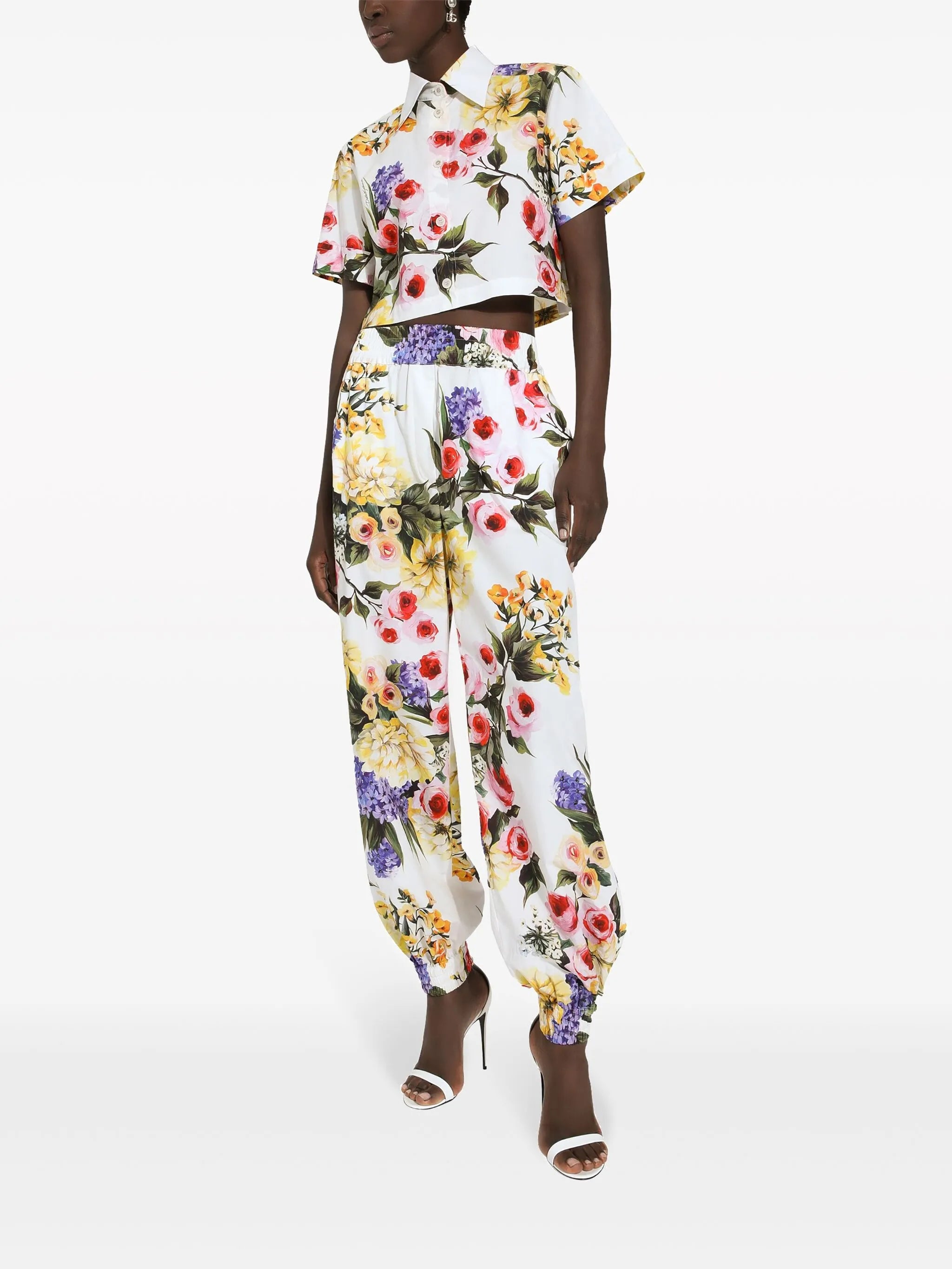 floral-print cotton track pants