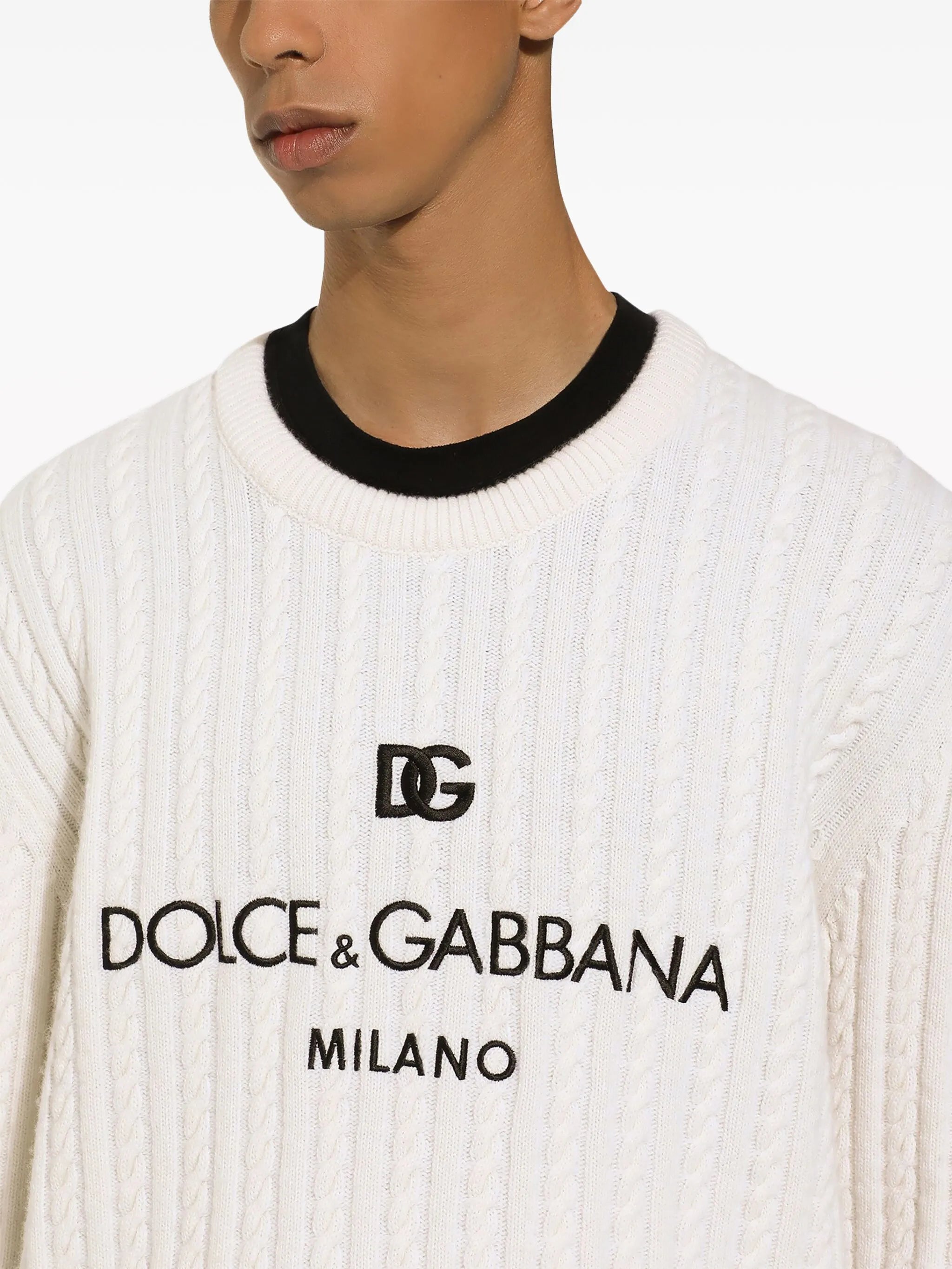 crew-neck cable-knit jumper