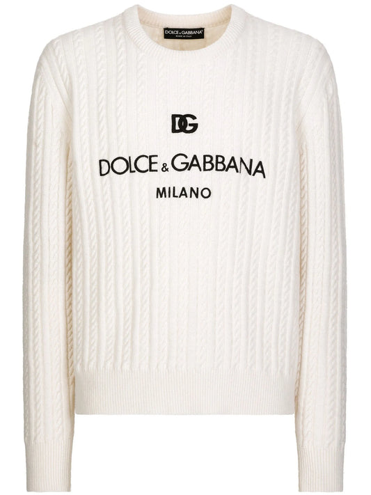crew-neck cable-knit jumper