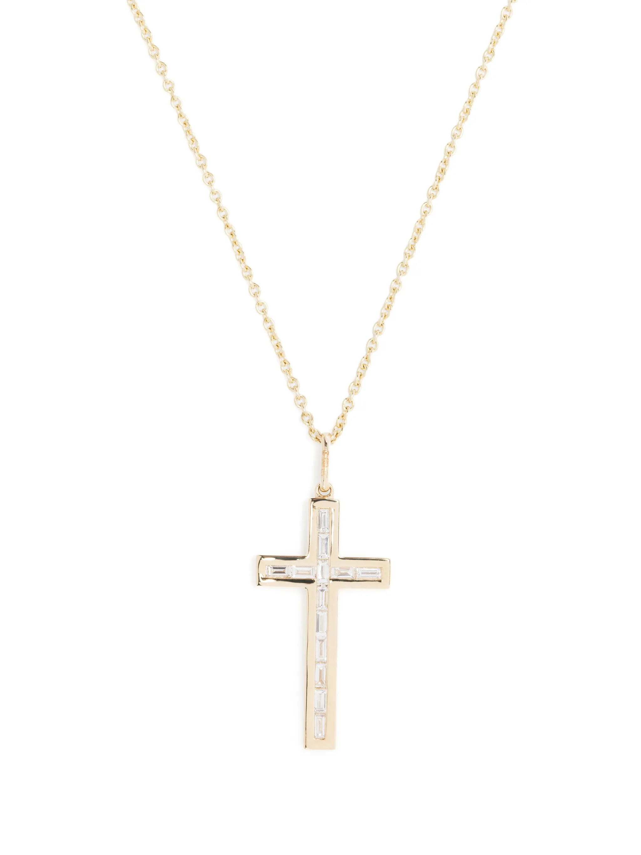 gold  diamond channel set baguette cross charm