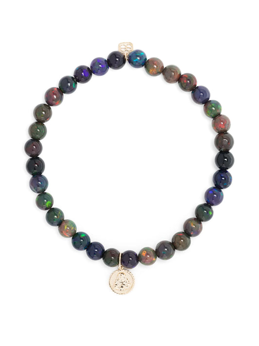 14kt yellow-gold Tiny Sitting Buddha opal beaded bracelet