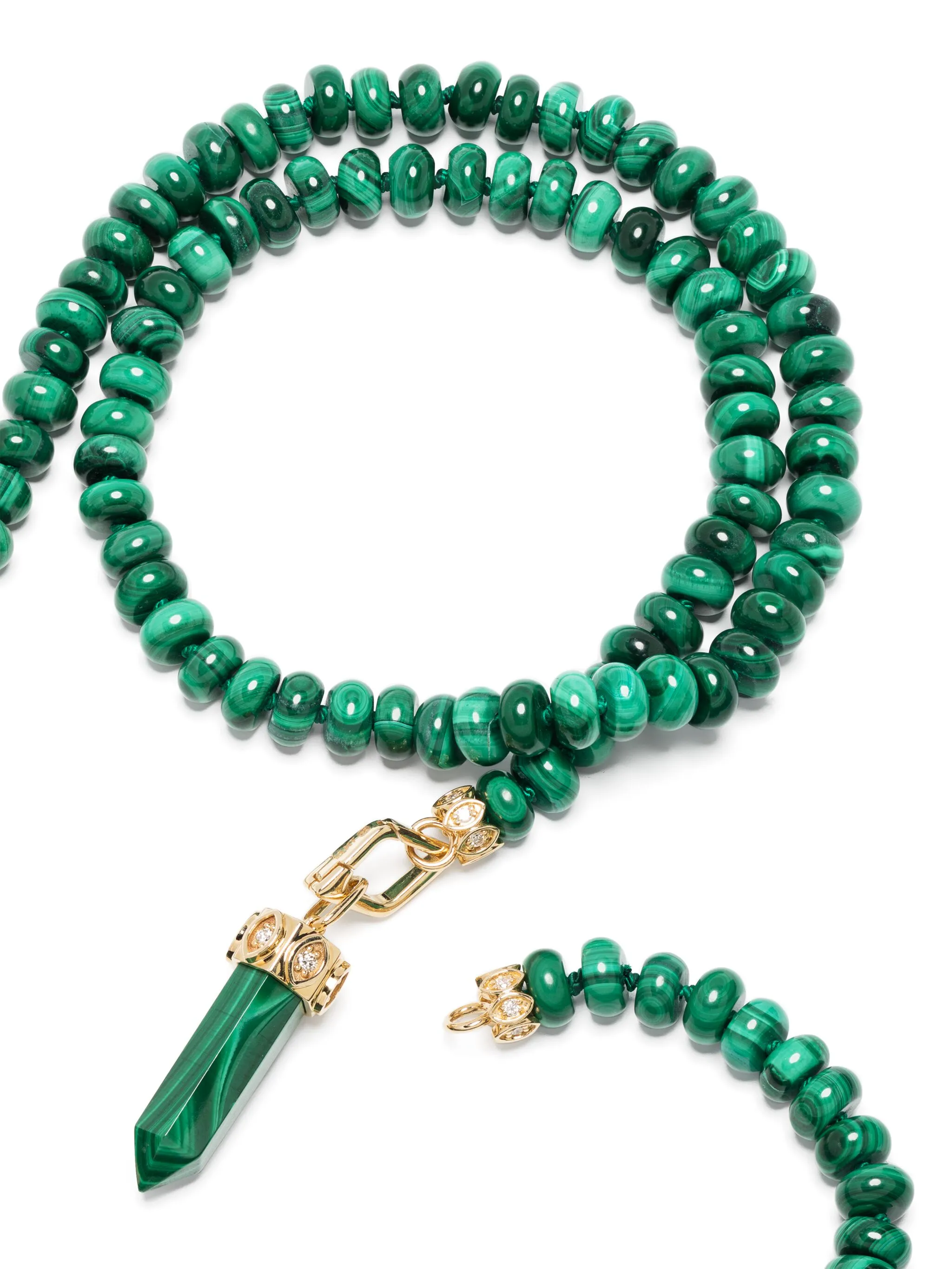 14kt yellow gold Eye malachite beaded necklace