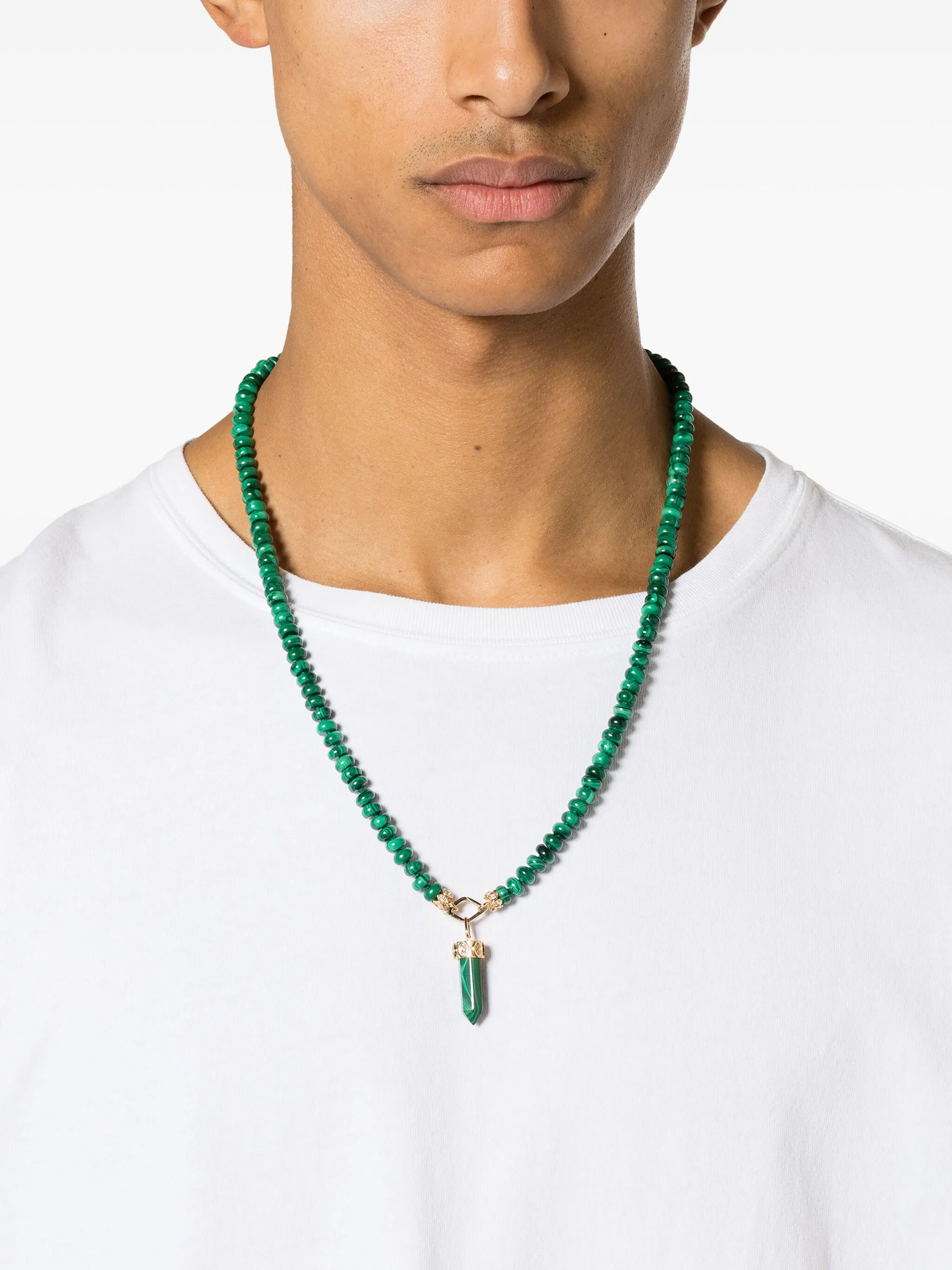 14kt yellow gold Eye malachite beaded necklace