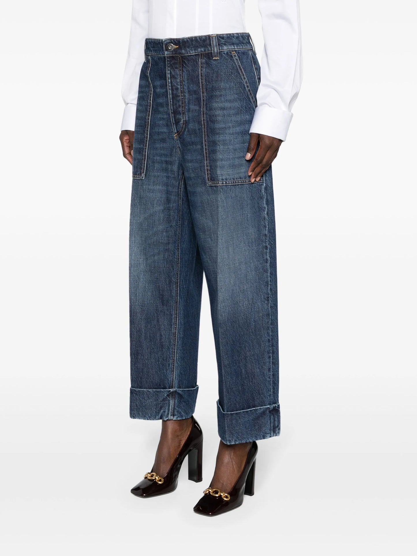 cuffed high-rise straight jeans