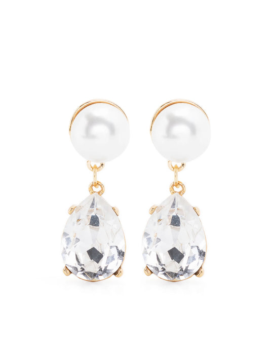crystal-pendant drop pearl earrings