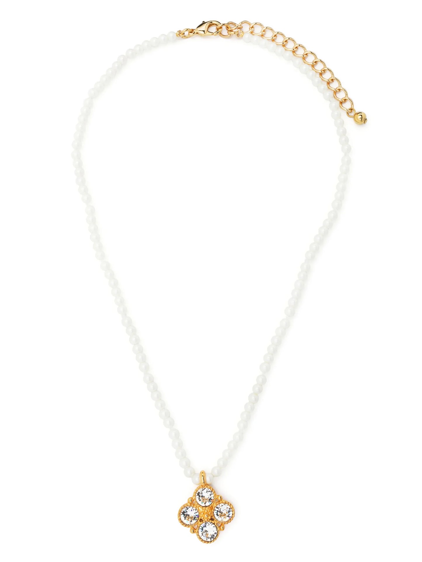 crystal-pendant pearl necklace