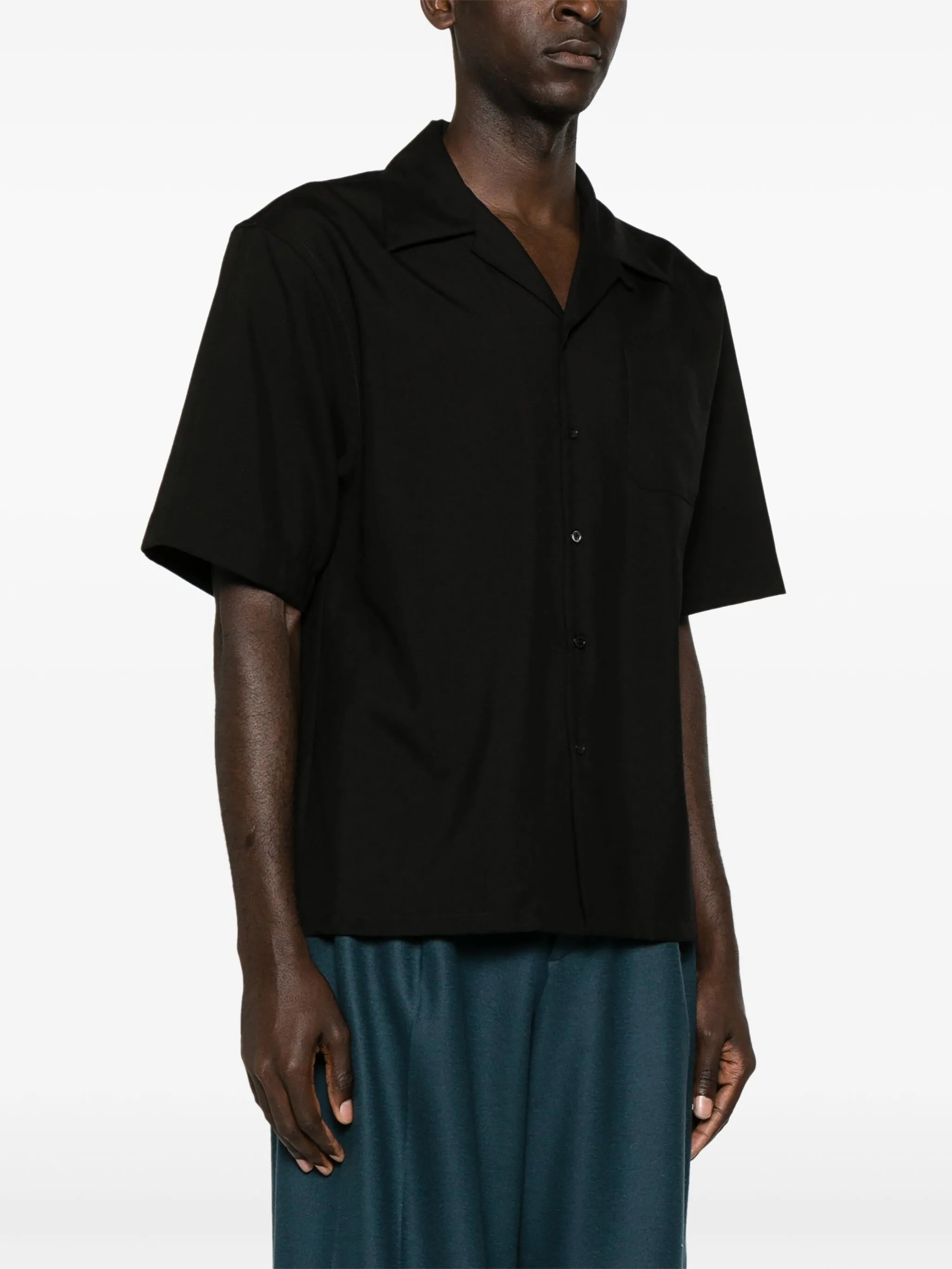Cuban-collar wool shirt