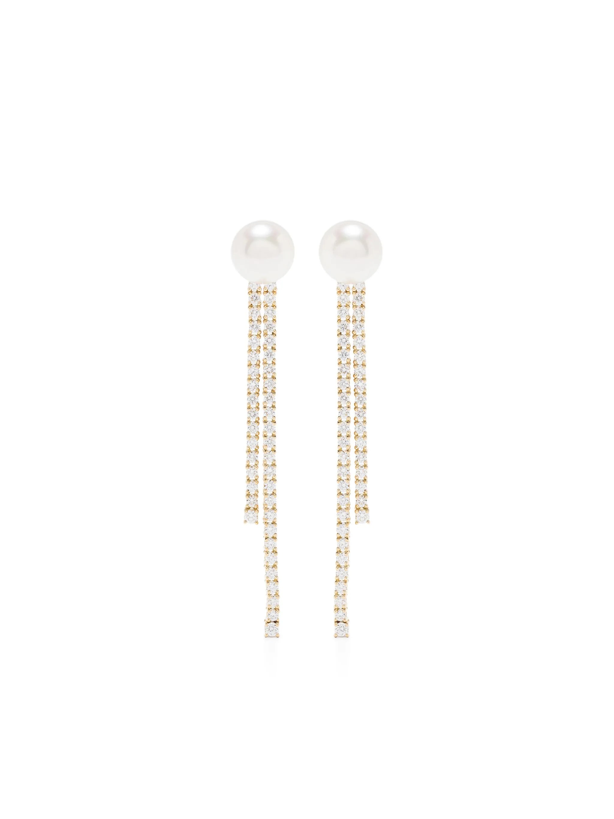 18kt yellow gold Akoya pearl and diamond drop earrings