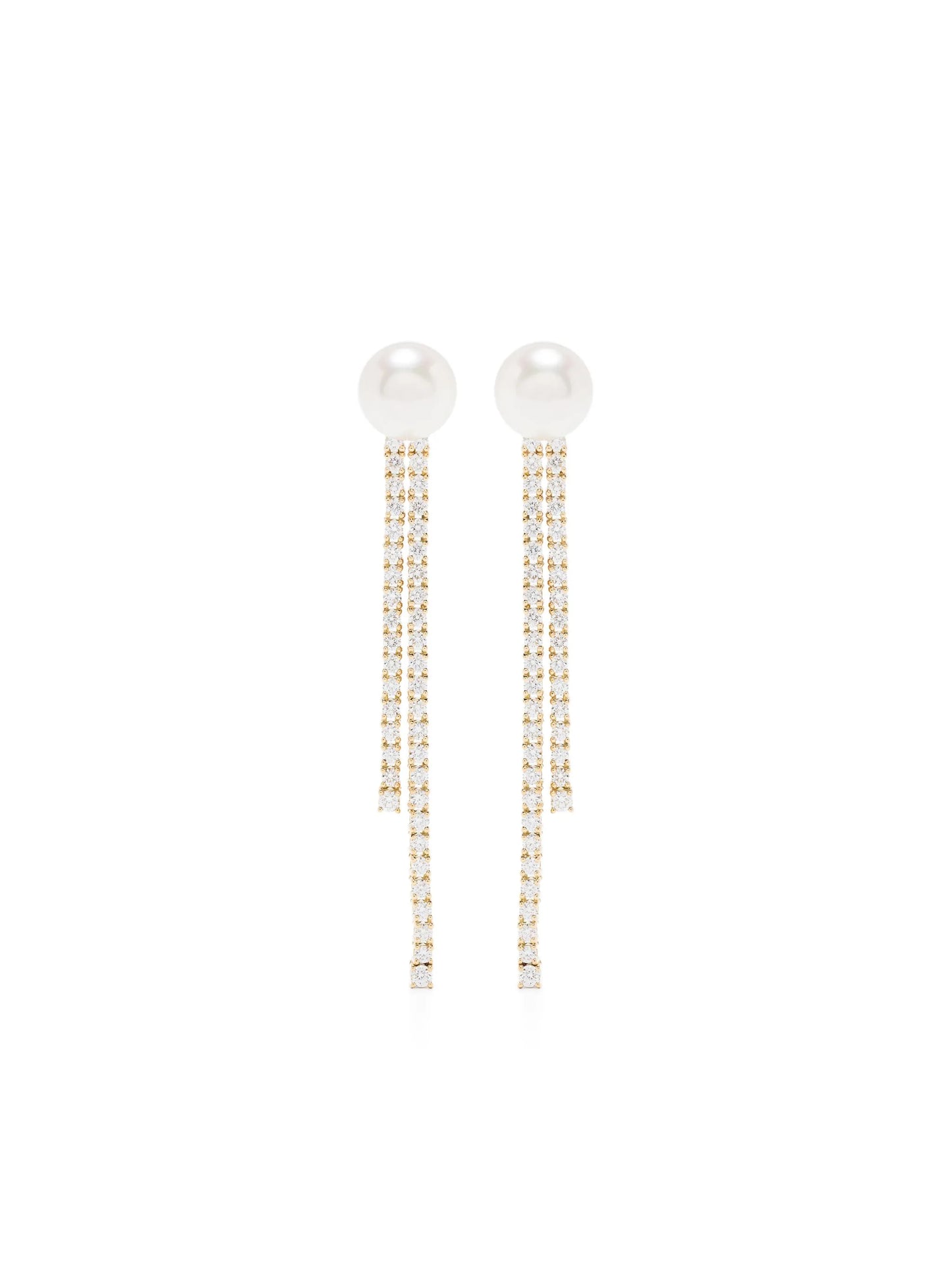 18kt yellow gold Akoya pearl and diamond drop earrings
