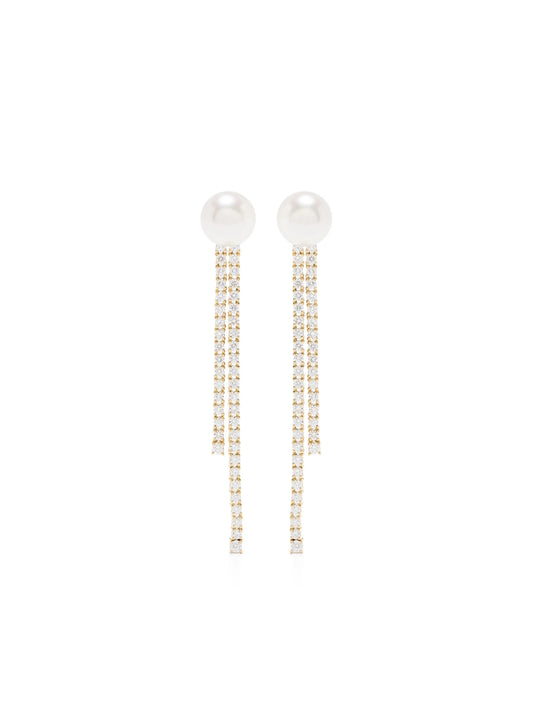 18kt yellow gold Akoya pearl and diamond drop earrings