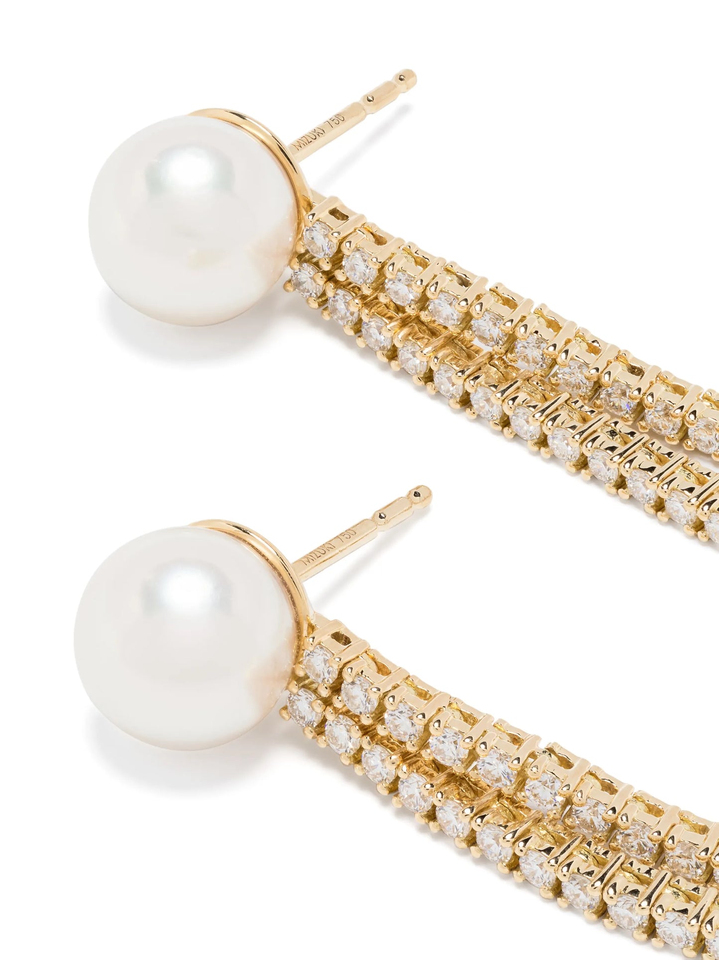 18kt yellow gold Akoya pearl and diamond drop earrings