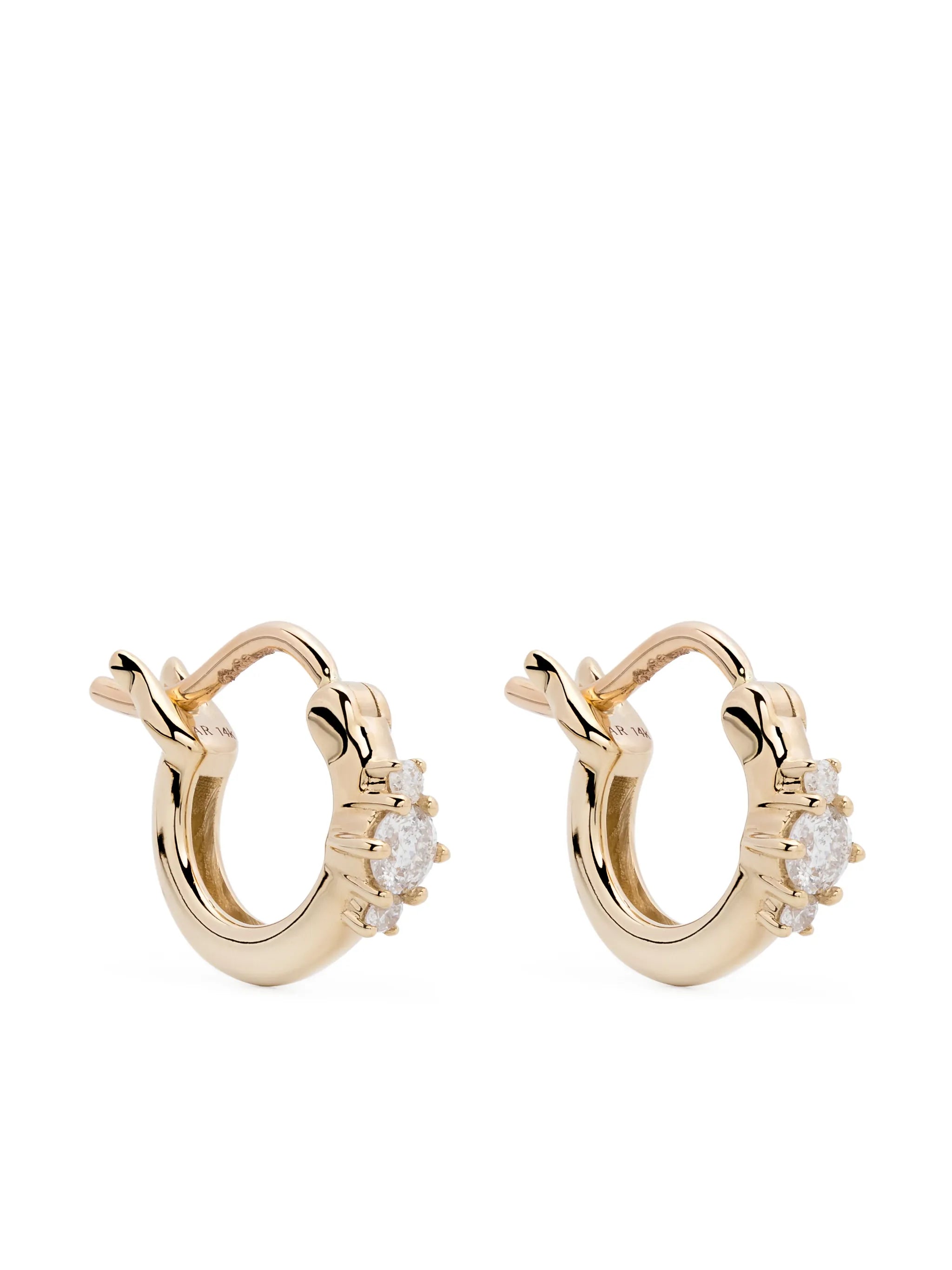 14kt yellow gold Trio diamond huggie hoop earrings
