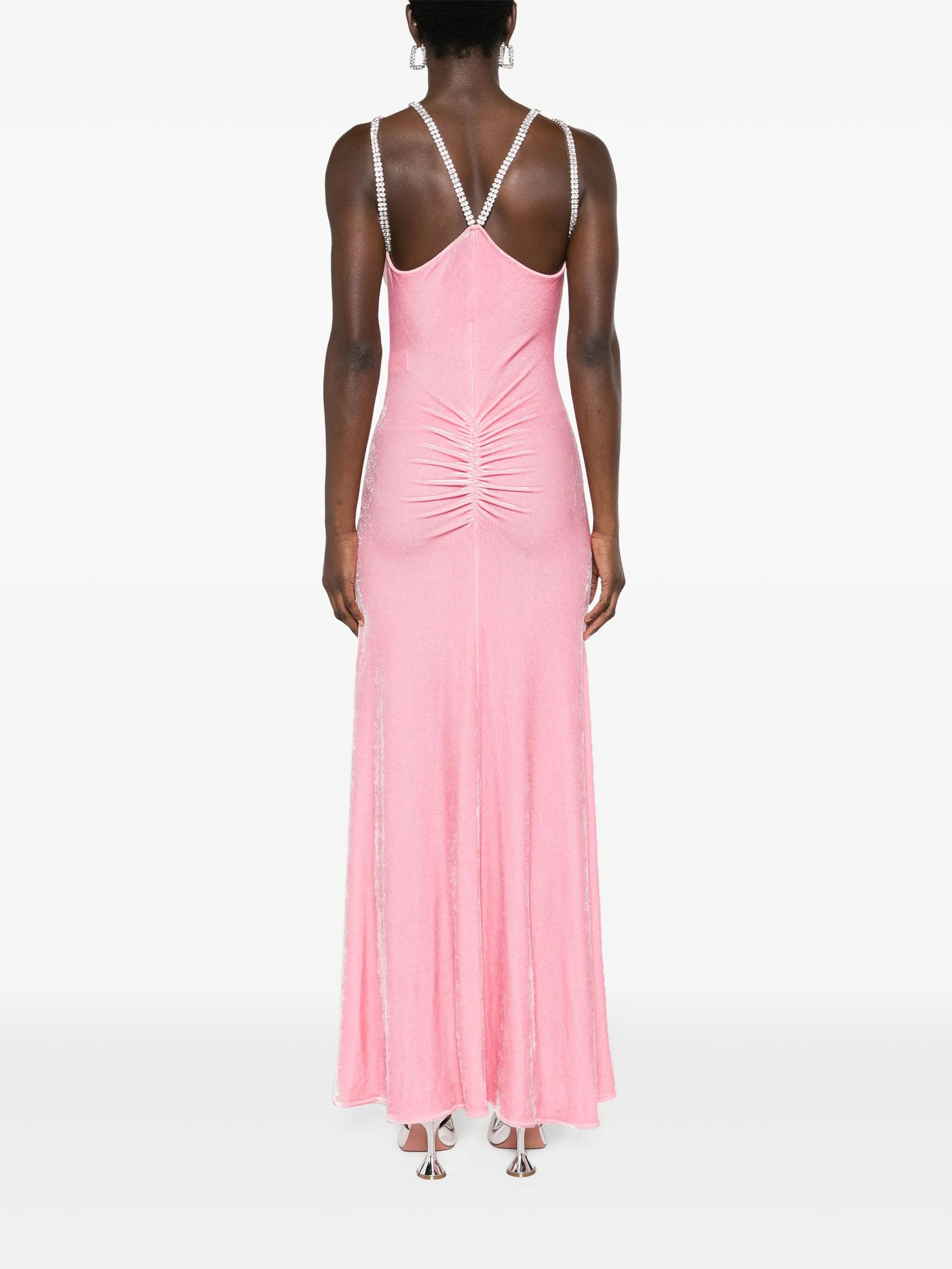crystal-straps velvet maxi dress