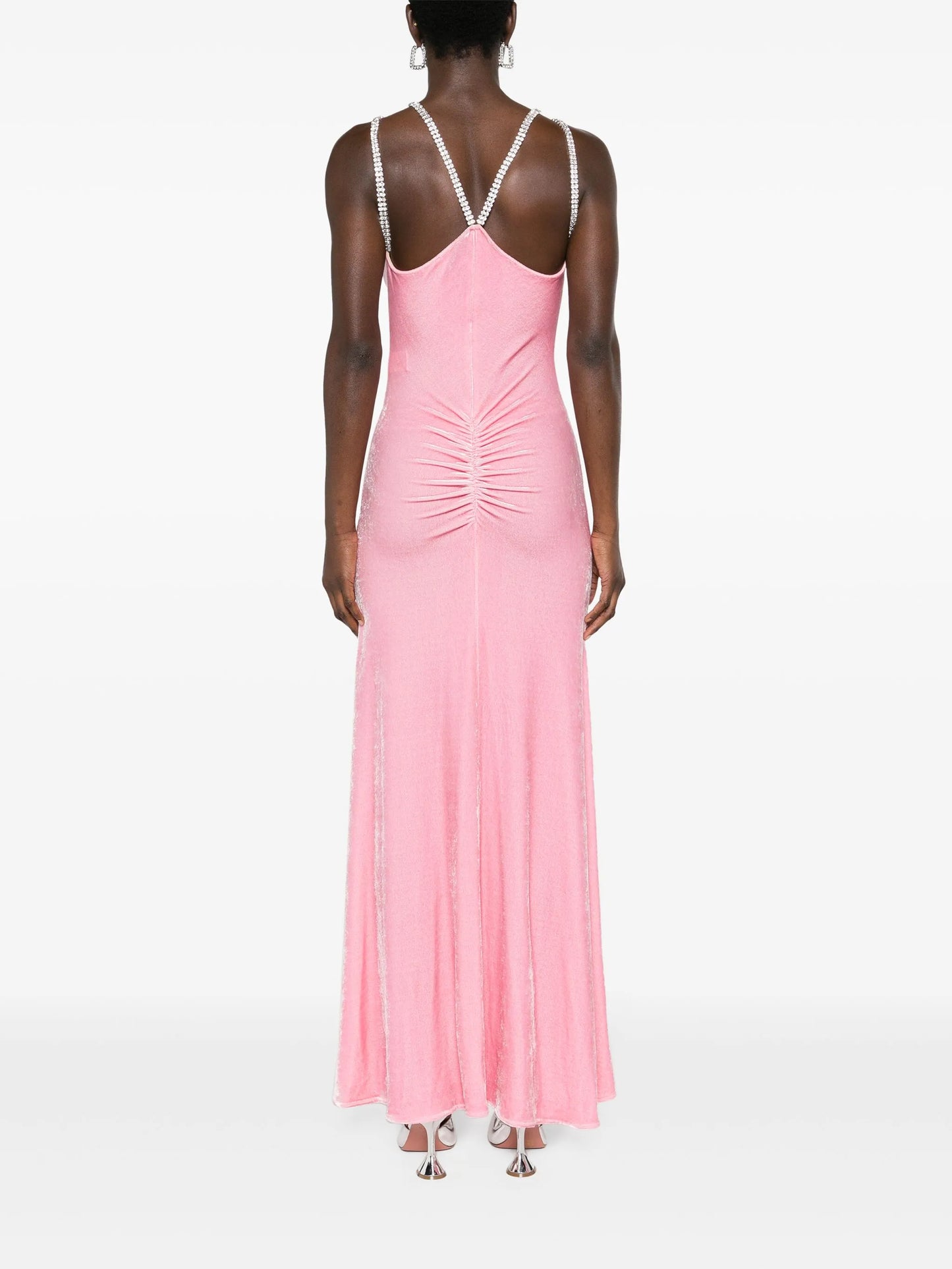 crystal-straps velvet maxi dress