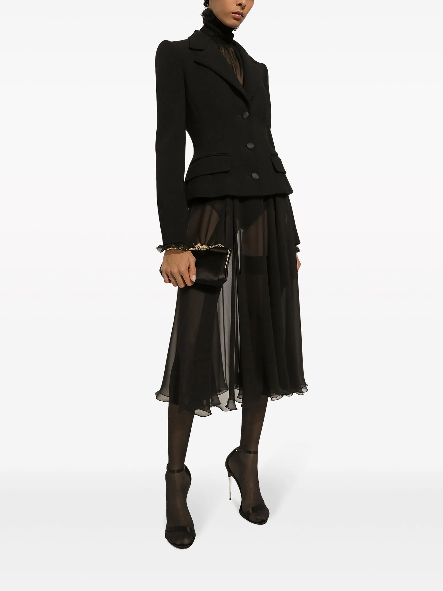 high-neck sheer silk blouse