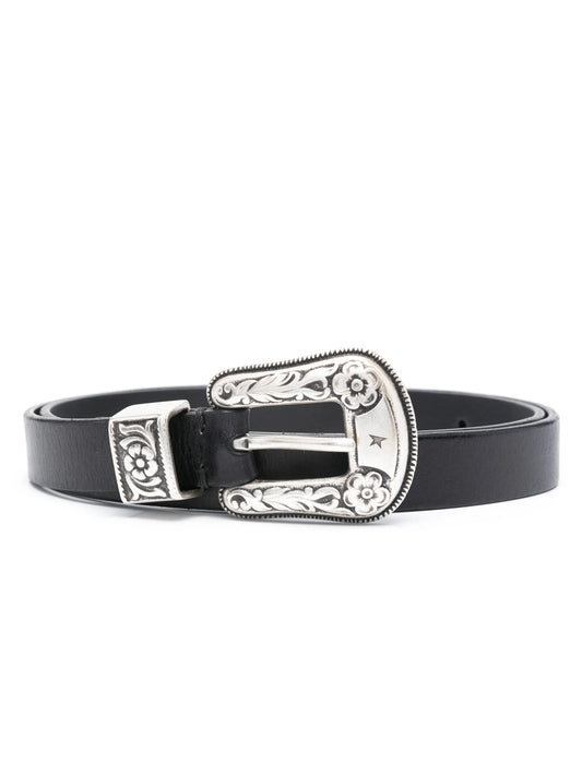 buckle-engraved belt