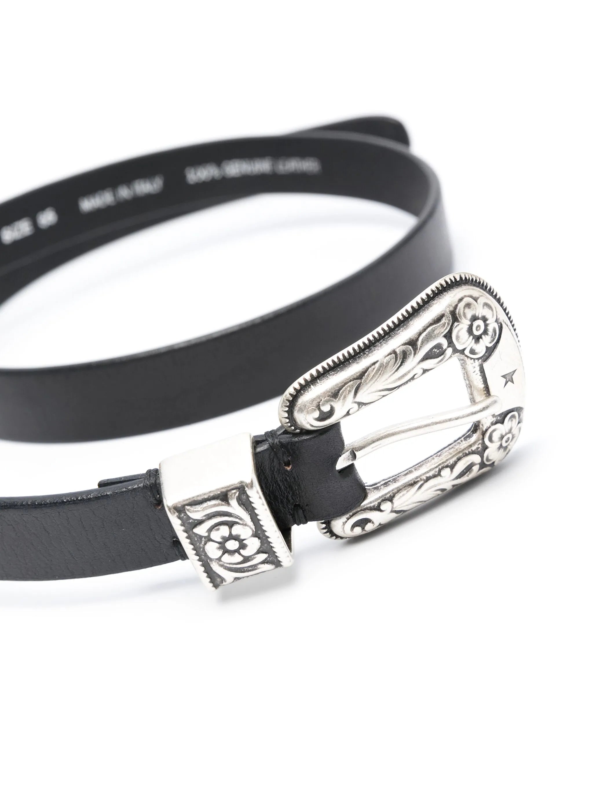 buckle-engraved belt