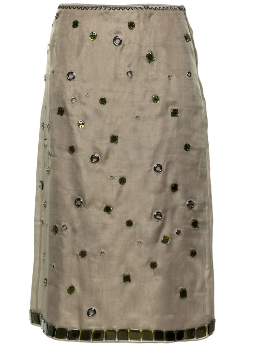 crystal-embellished silk midi skirt