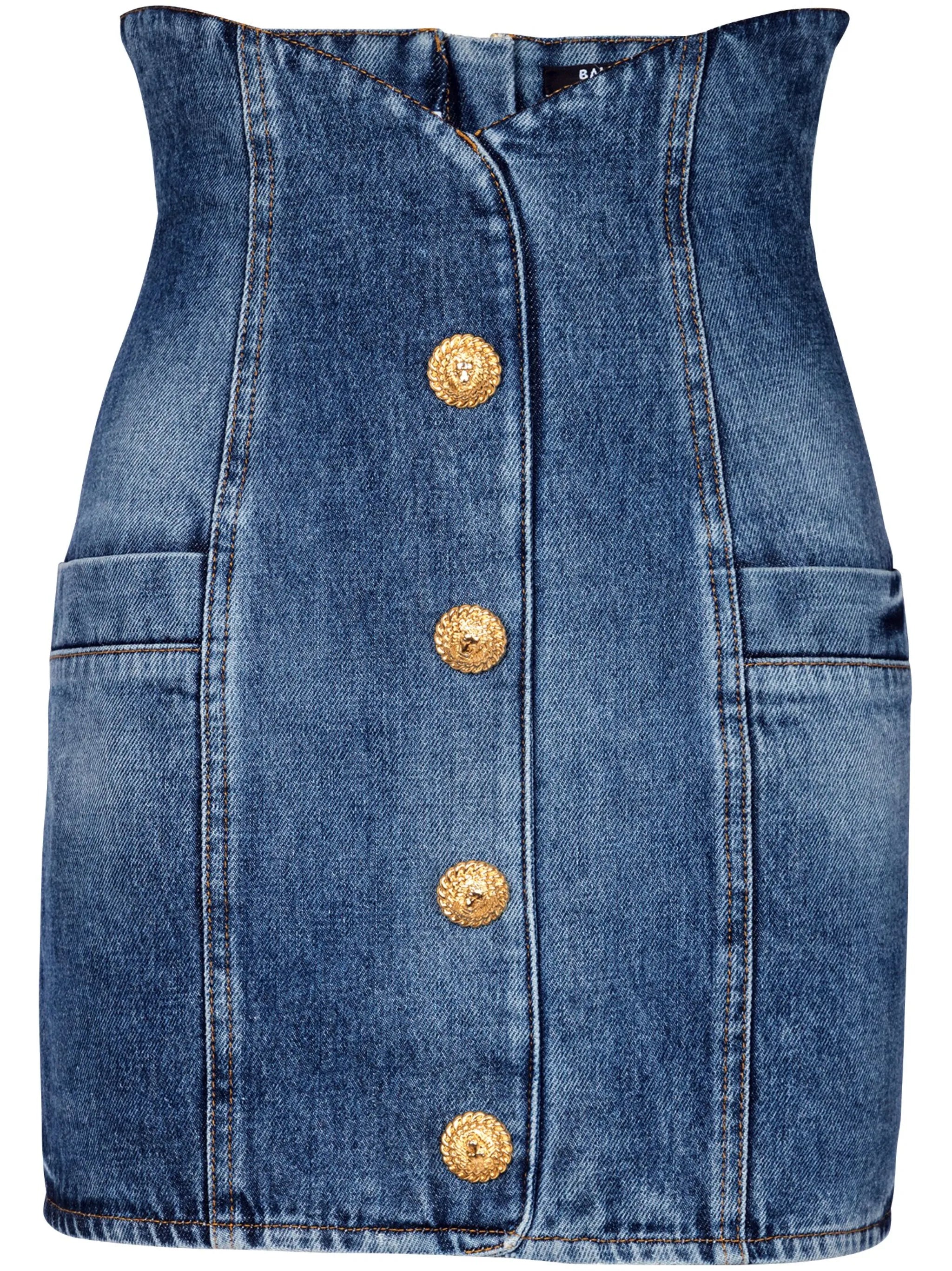 curved-waist denim miniskirt