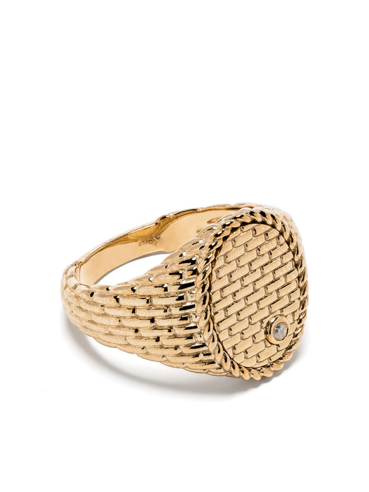 9kt yellow gold Chevalière Ovale Cannage signet ring