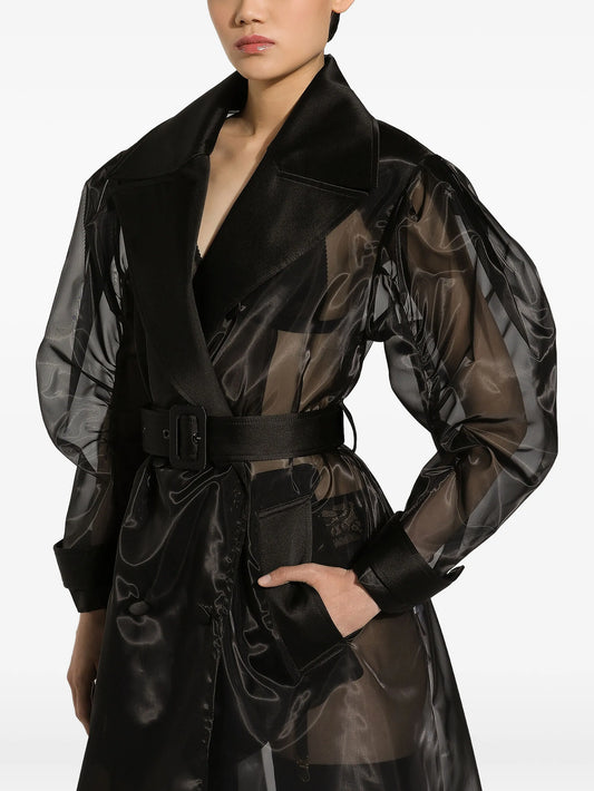 long double-breasted organza trench-coat