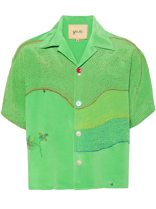 curve-embroidered silk shirt