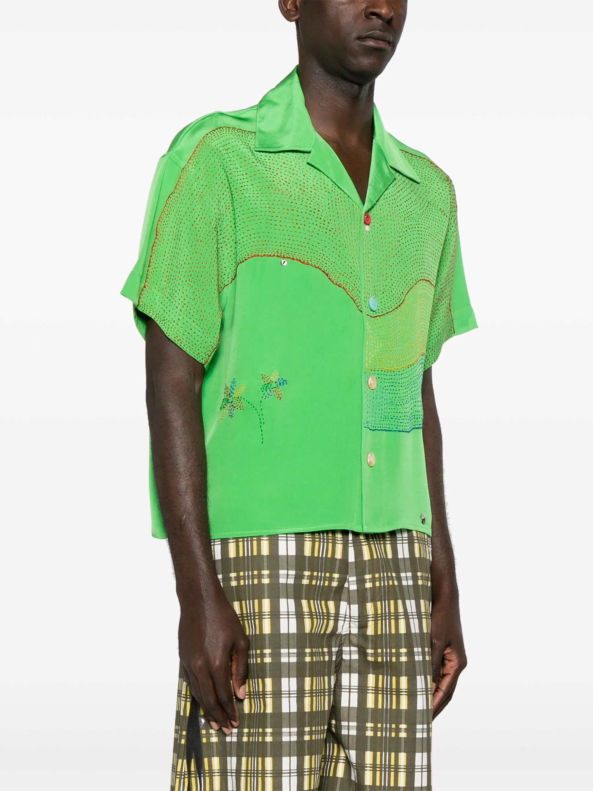 curve-embroidered silk shirt