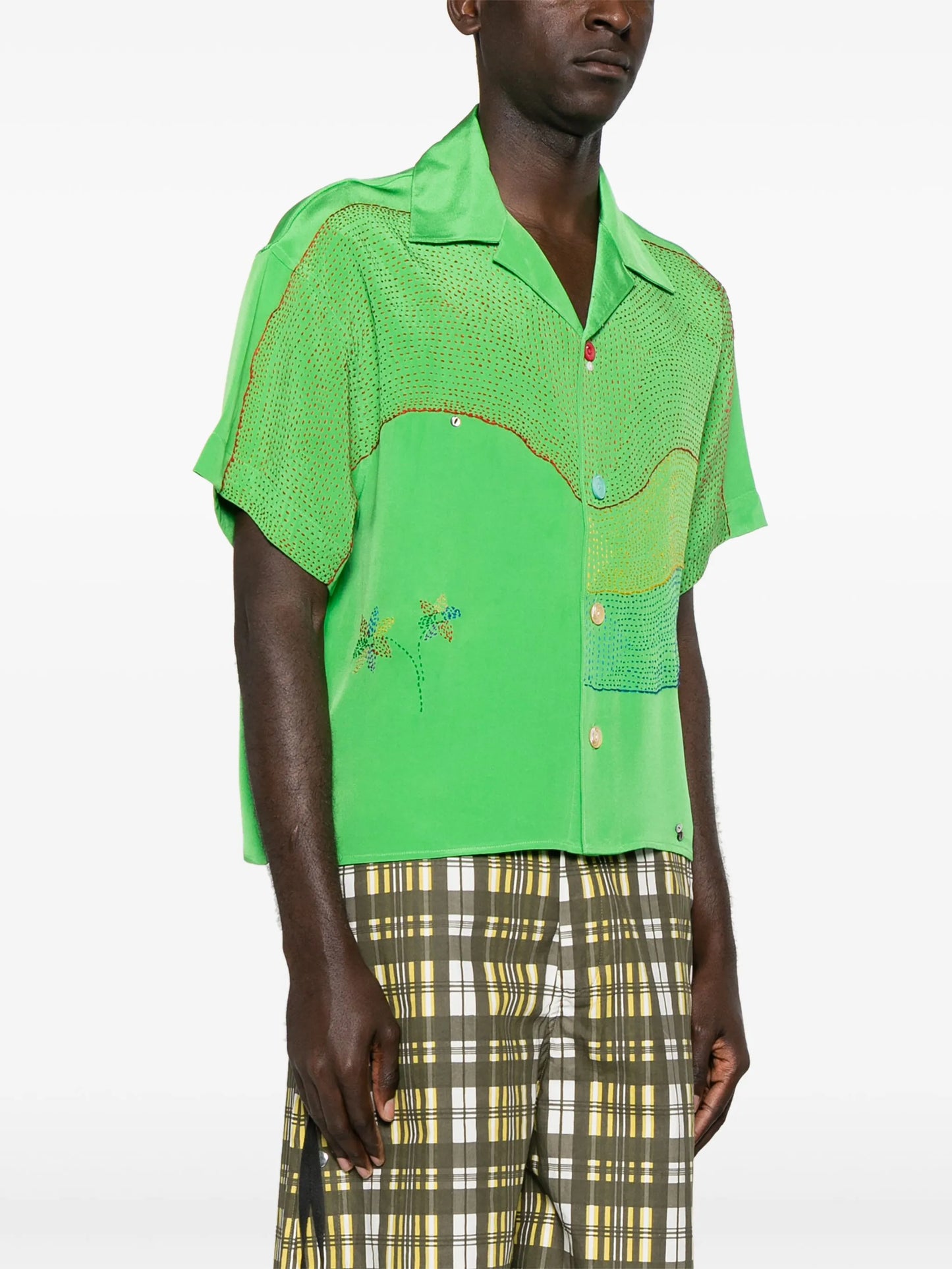 curve-embroidered silk shirt