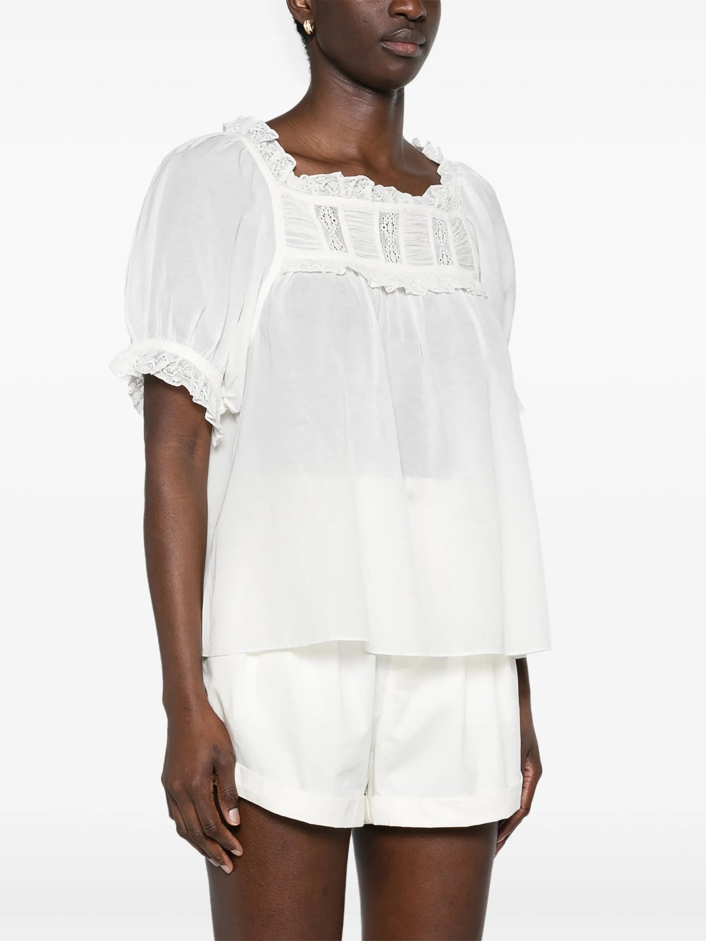 Frances lace-detailed puff-sleeve blouse