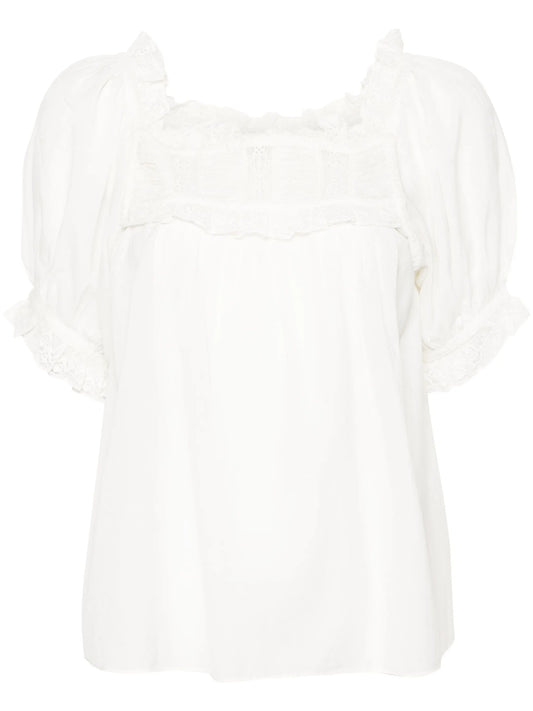 Frances lace-detailed puff-sleeve blouse