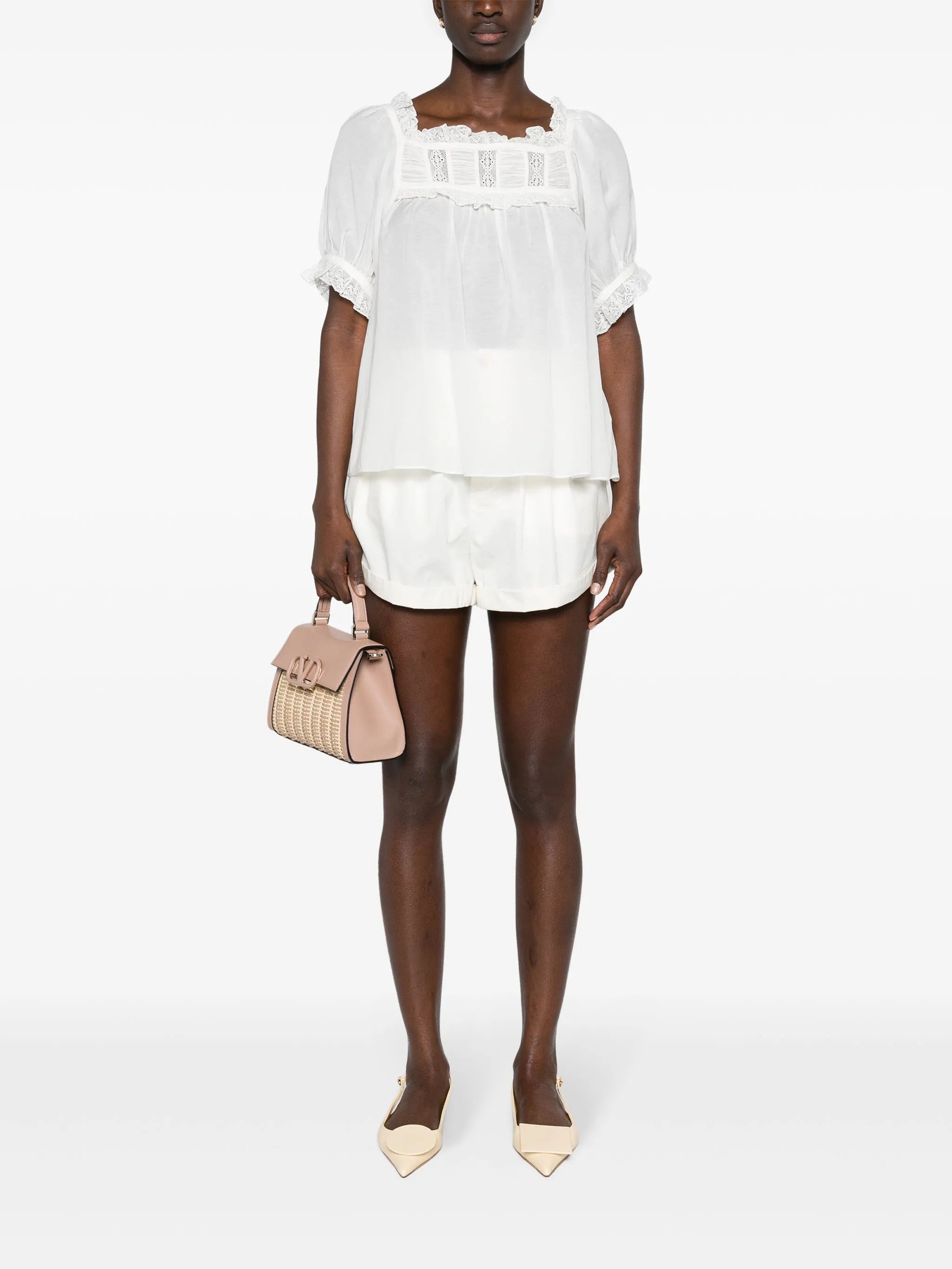 Frances lace-detailed puff-sleeve blouse