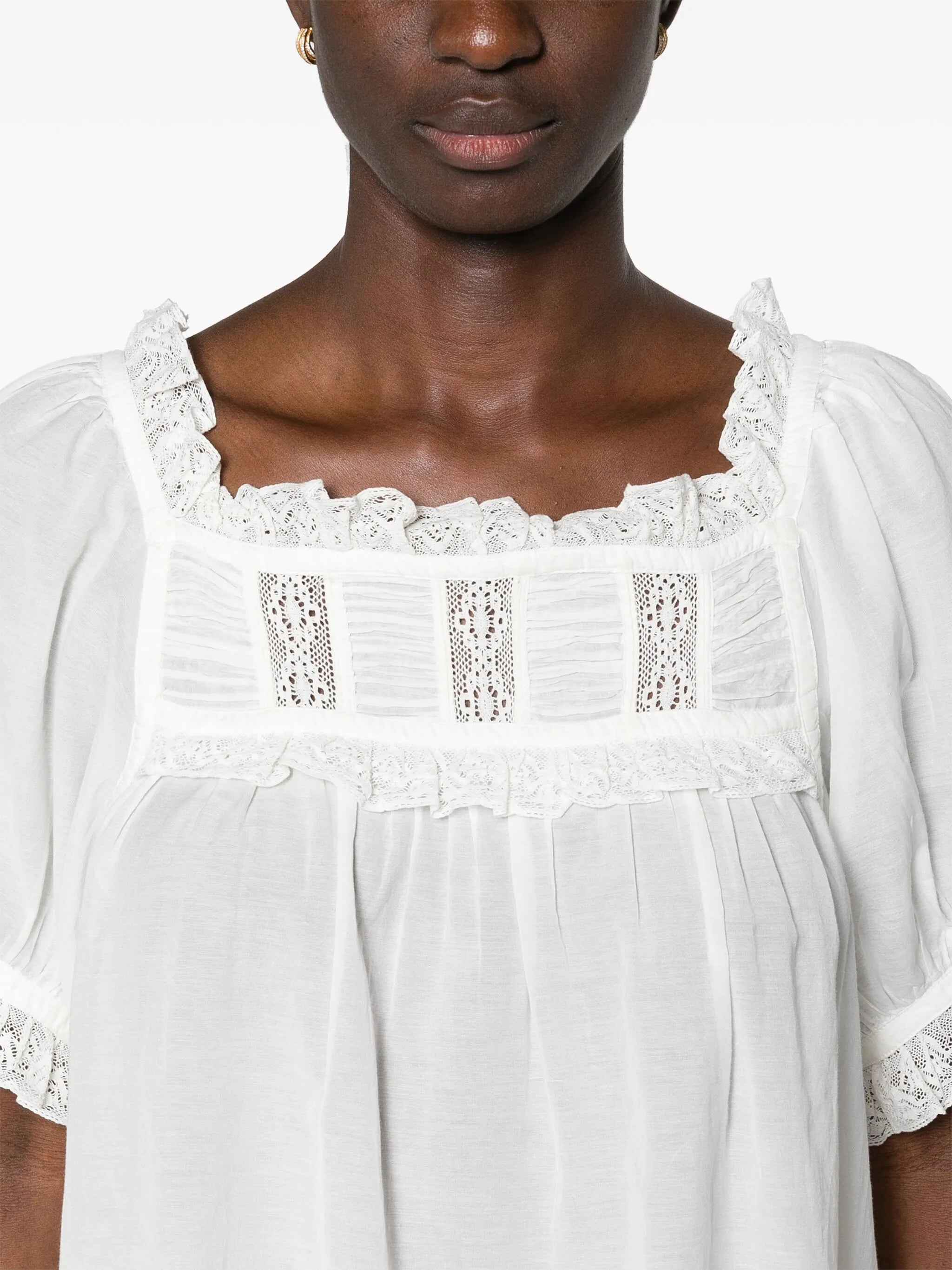 Frances lace-detailed puff-sleeve blouse
