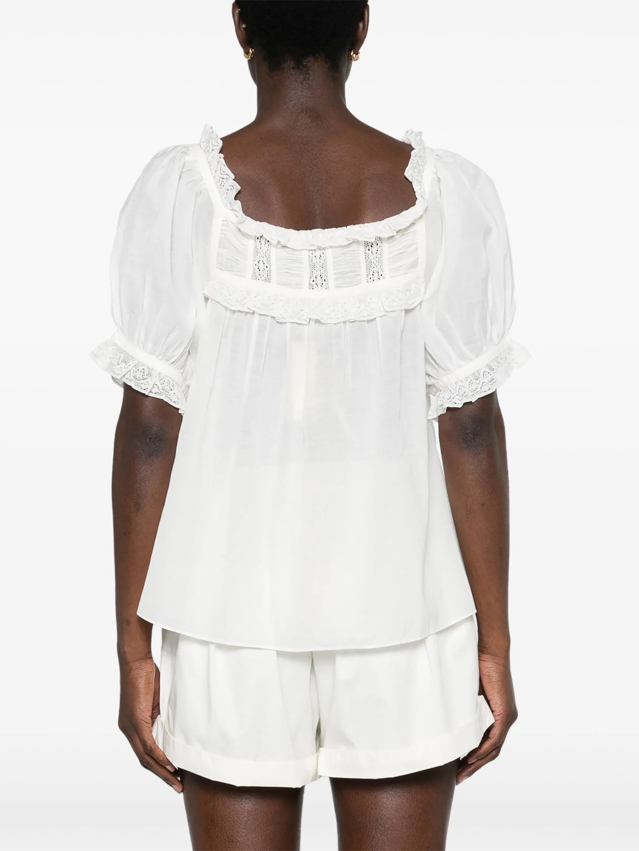 Frances lace-detailed puff-sleeve blouse