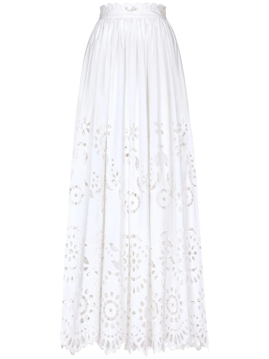 openwork-embroidery pleated maxi skirt
