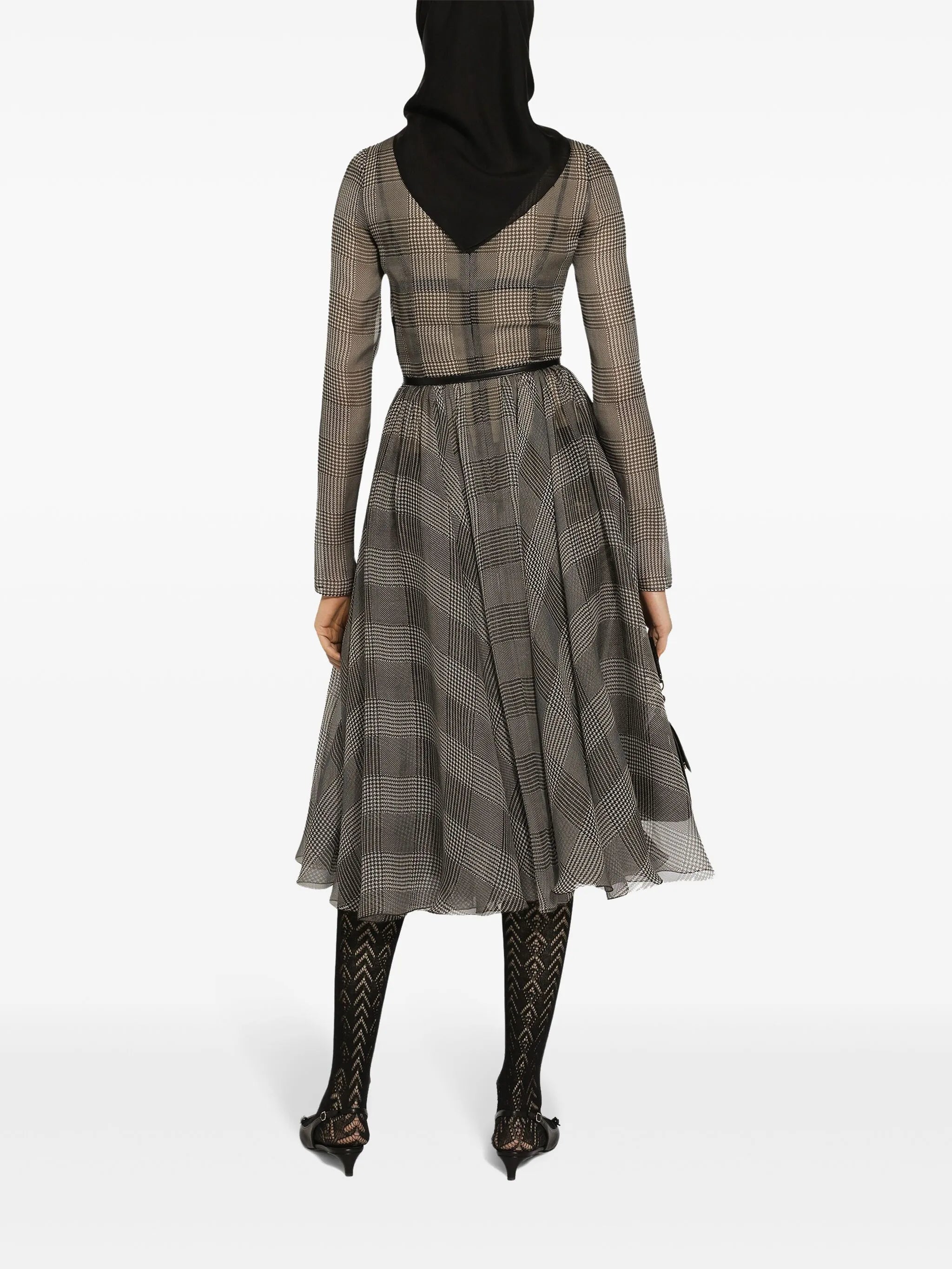 check-pattern midi dress