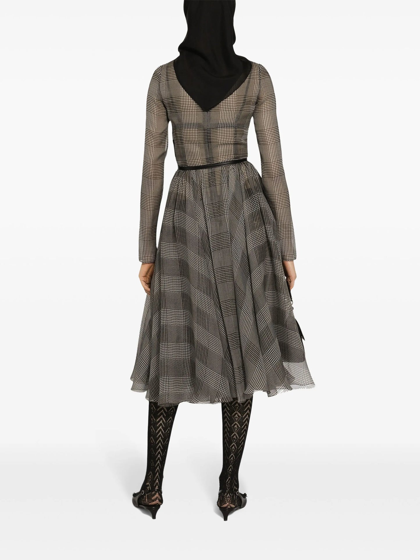check-pattern midi dress