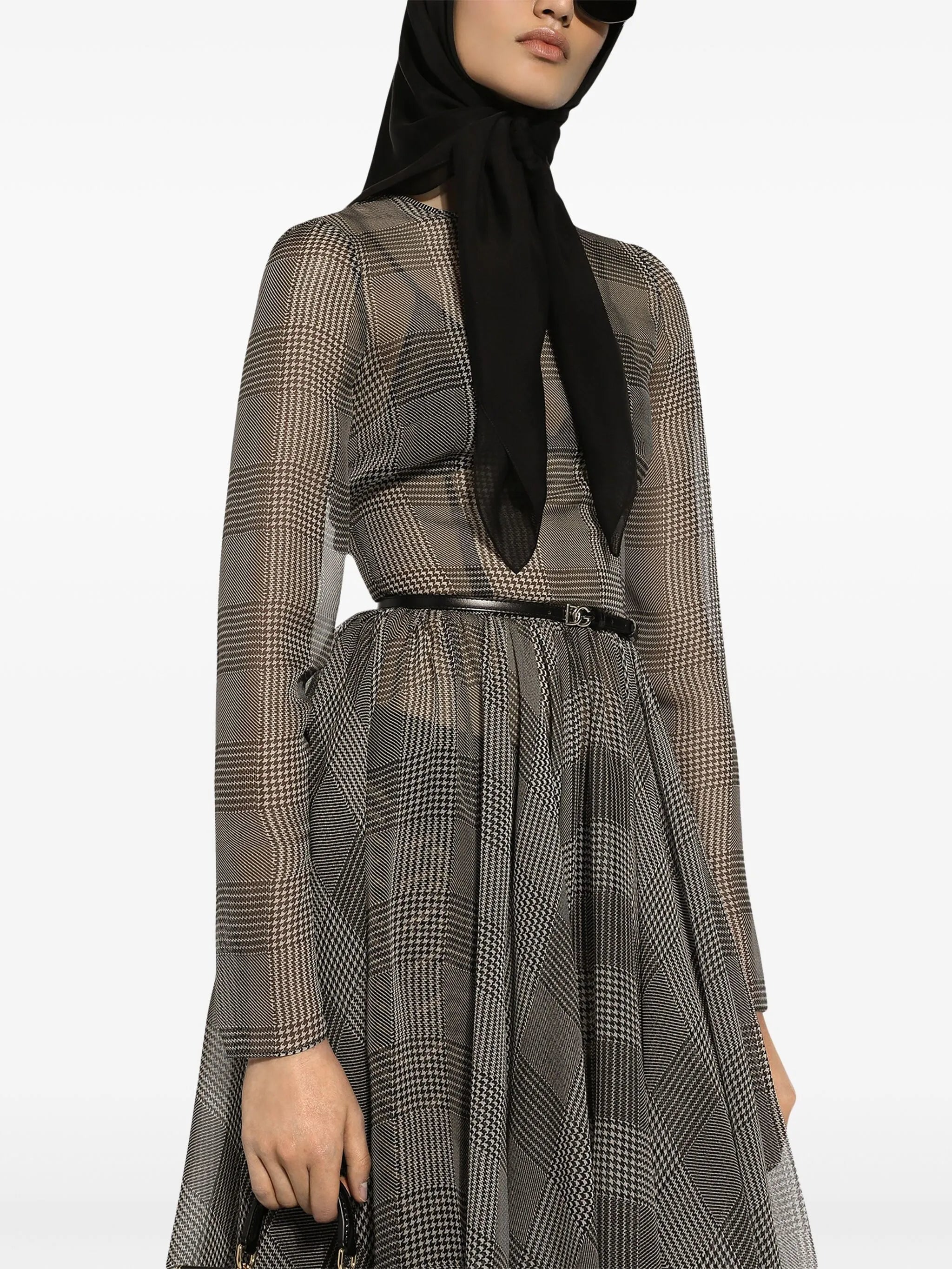 check-pattern midi dress