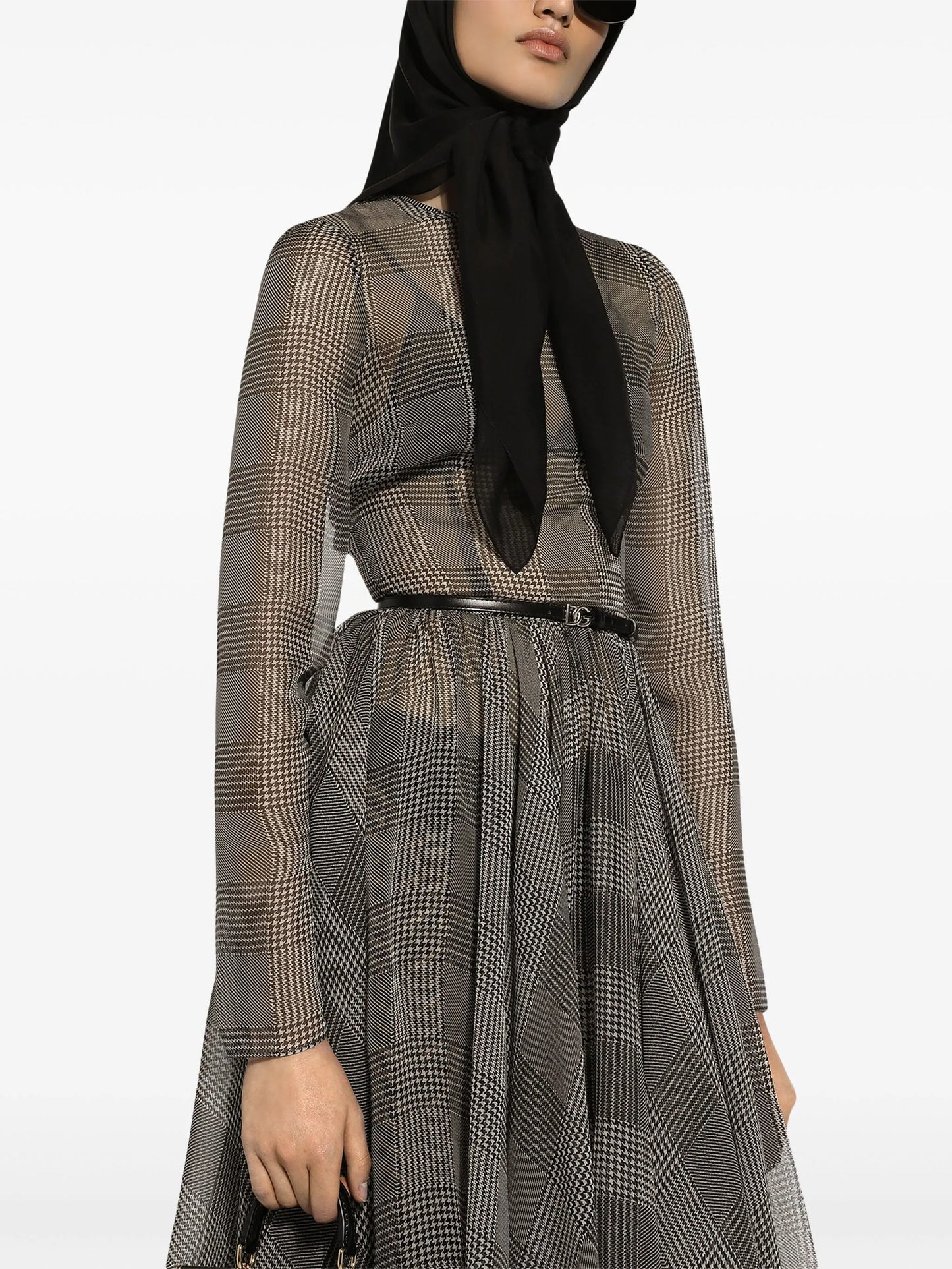 check-pattern midi dress