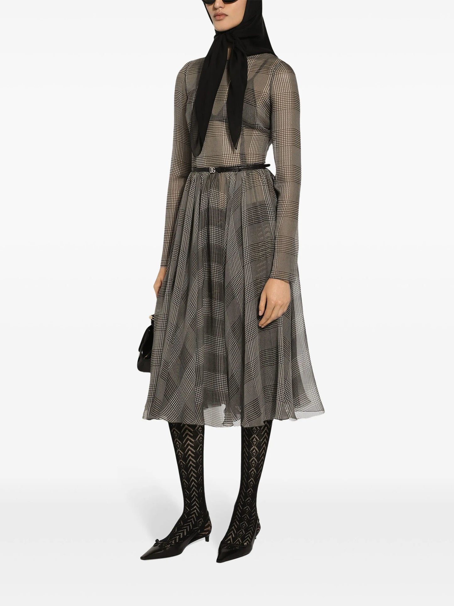 check-pattern midi dress