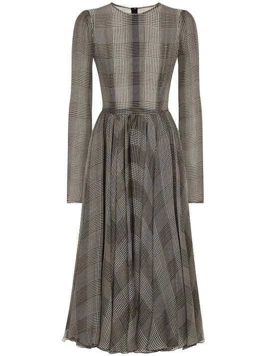 check-pattern midi dress