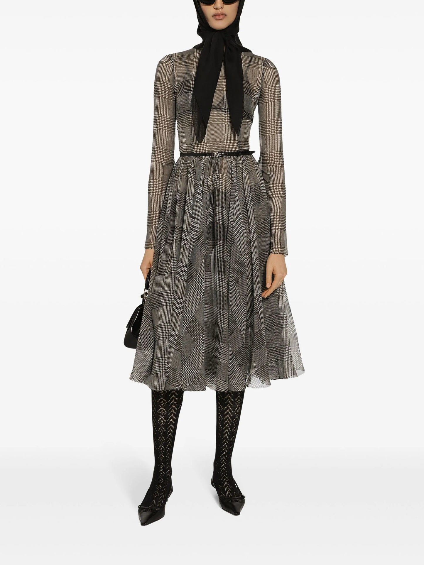 check-pattern midi dress